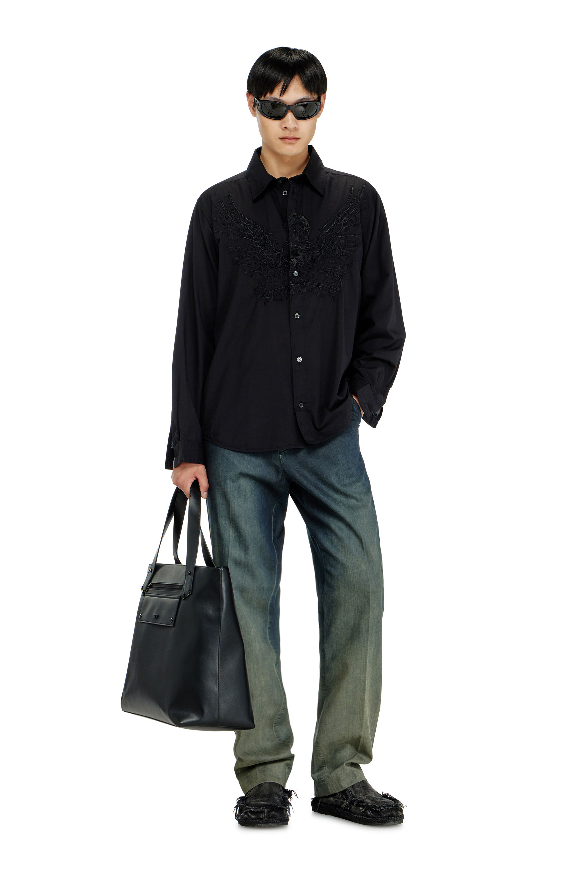 Diesel - S-SIMPLY-A-JMCK, Man's Cotton-cupro shirt with embroidered patch in null - 2