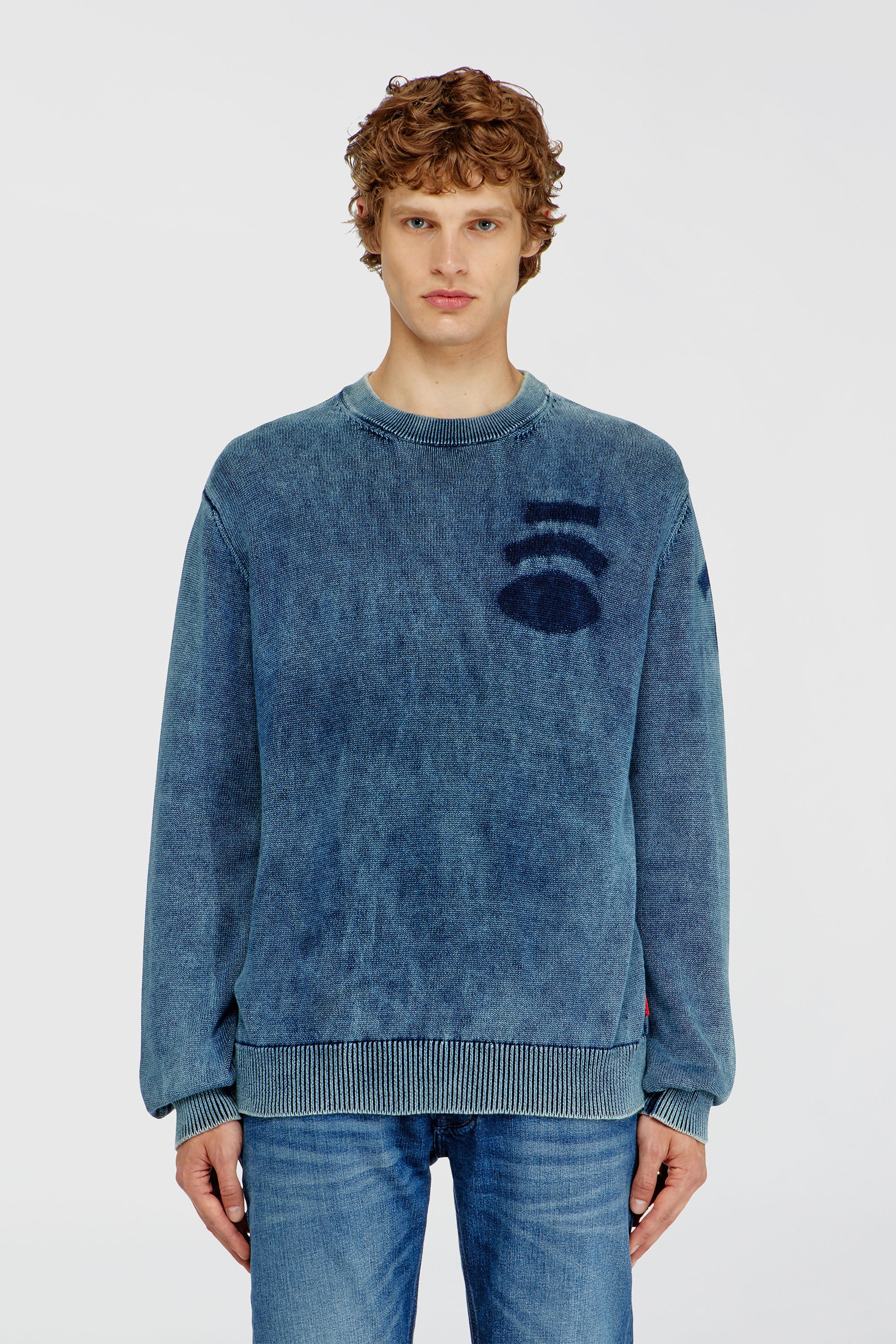Diesel - K-PERNE, Male's Denim-look jumper with patch effects in Medium Blue - 1