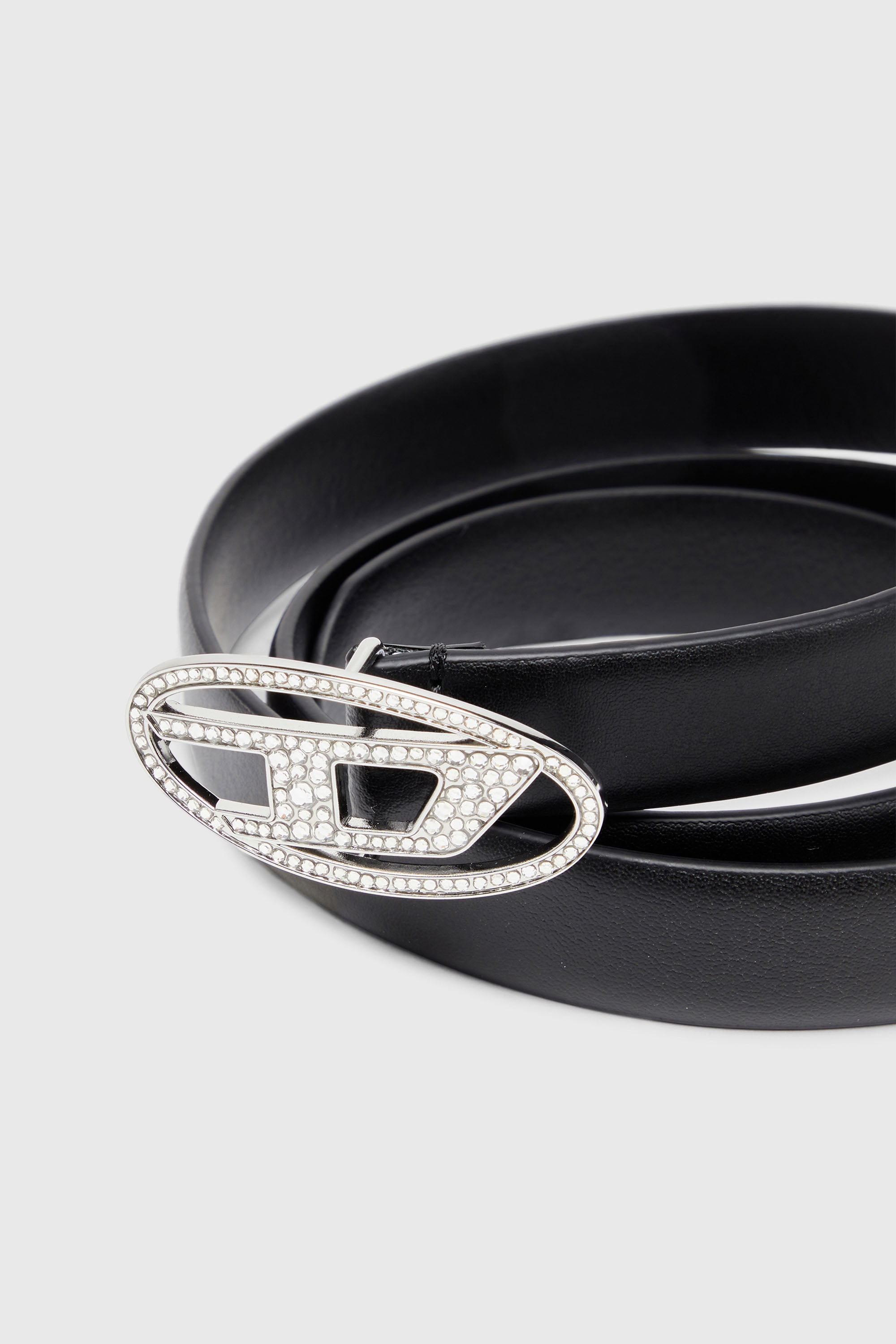 Women's 1.9cm slim leather belt with crystal buckle | Black