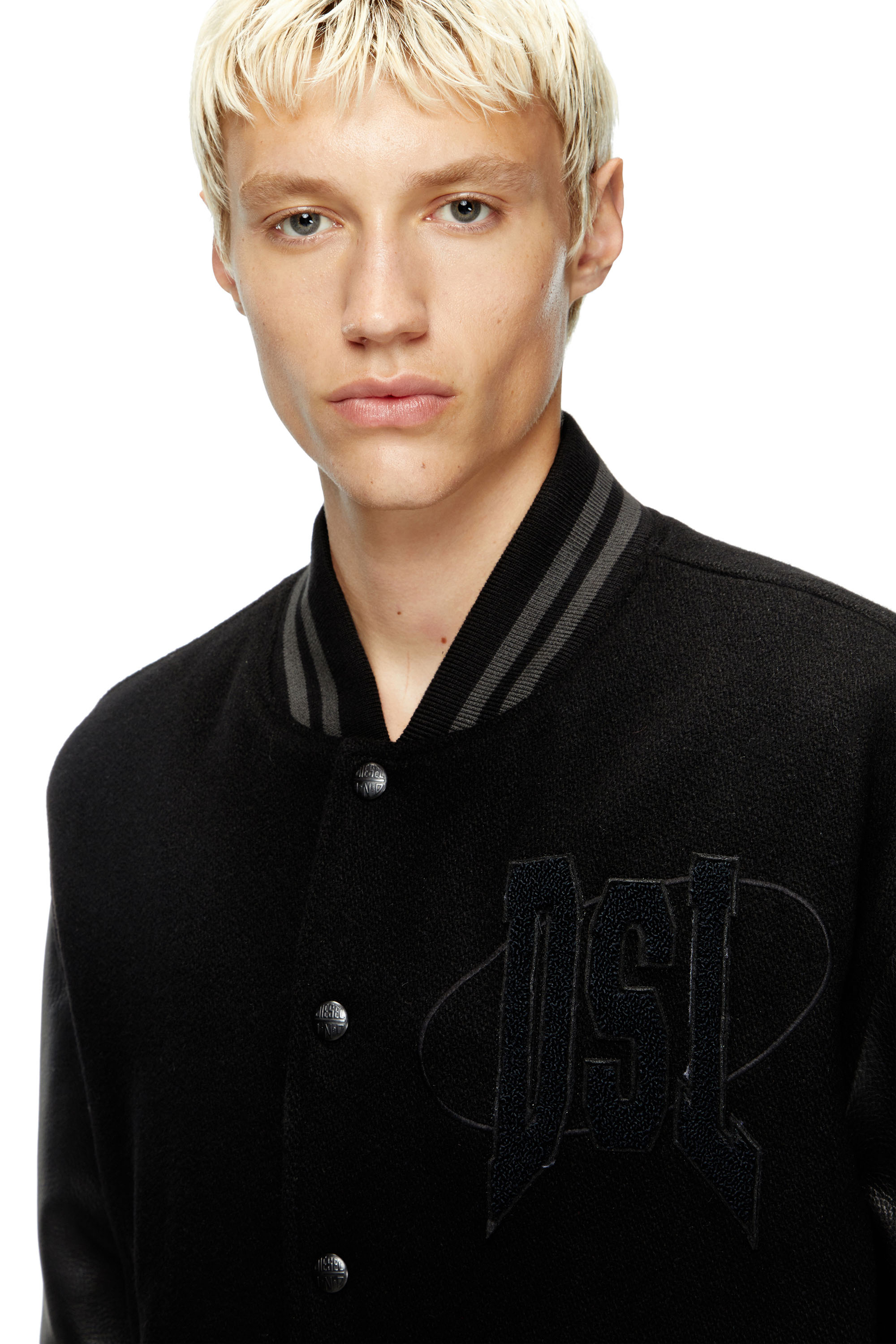 Diesel - L-NYMAN, Male's Varsity bomber jacket in cotton and leather in Black - 4