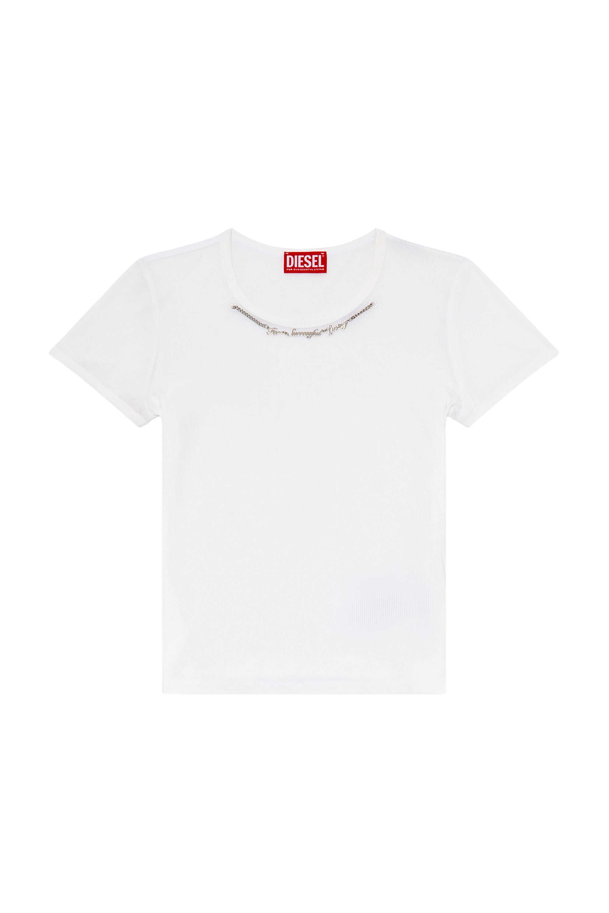 Diesel - T-MATIC, Camiseta de tejido en canal&eacute; con collar de cadena Mujer in Blanco - 2