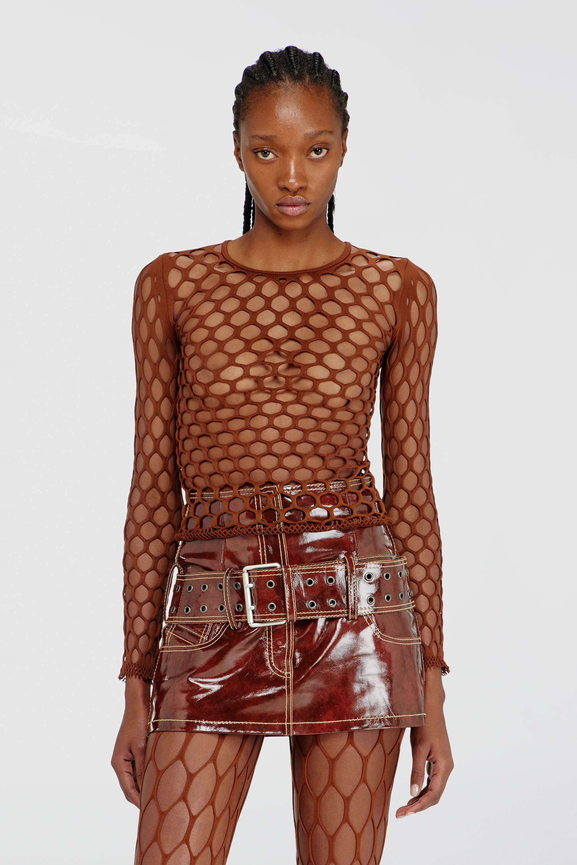 Diesel - M-ZANDA, Female's Stretchy mesh-knit top in Brown - 3