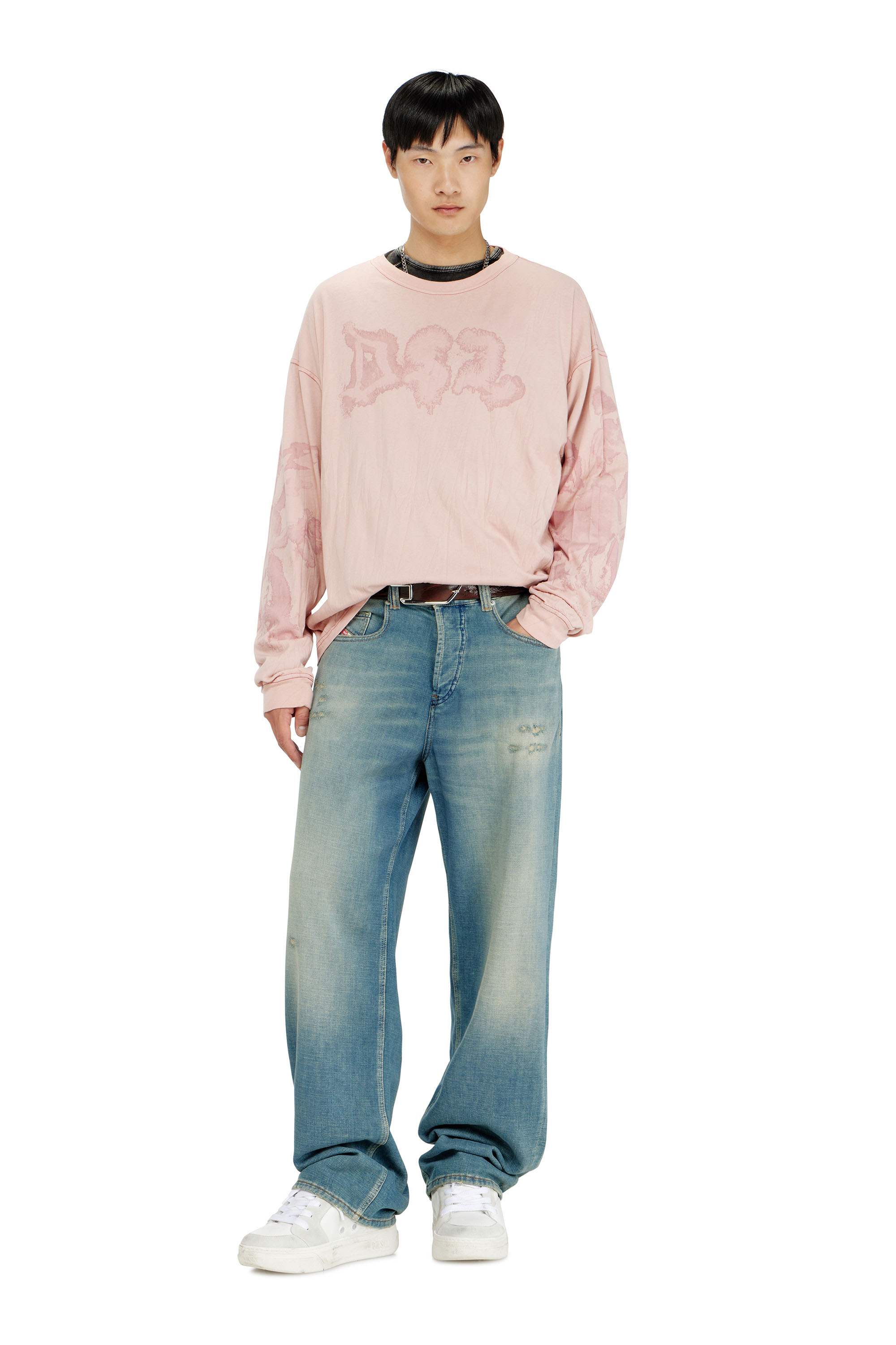 Diesel - T-BOXT-LS-AA4, Camiseta relaxed de manga larga con estampado irregular Hombre in Rosa - 1