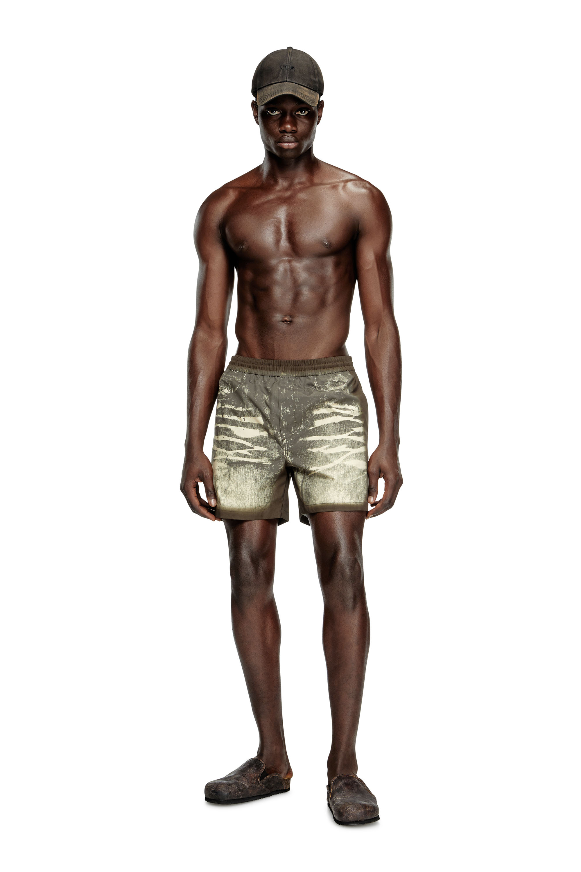 Diesel - RIO-41-DNM, Man's Mid-length swim shorts with denim print in Brown - 1