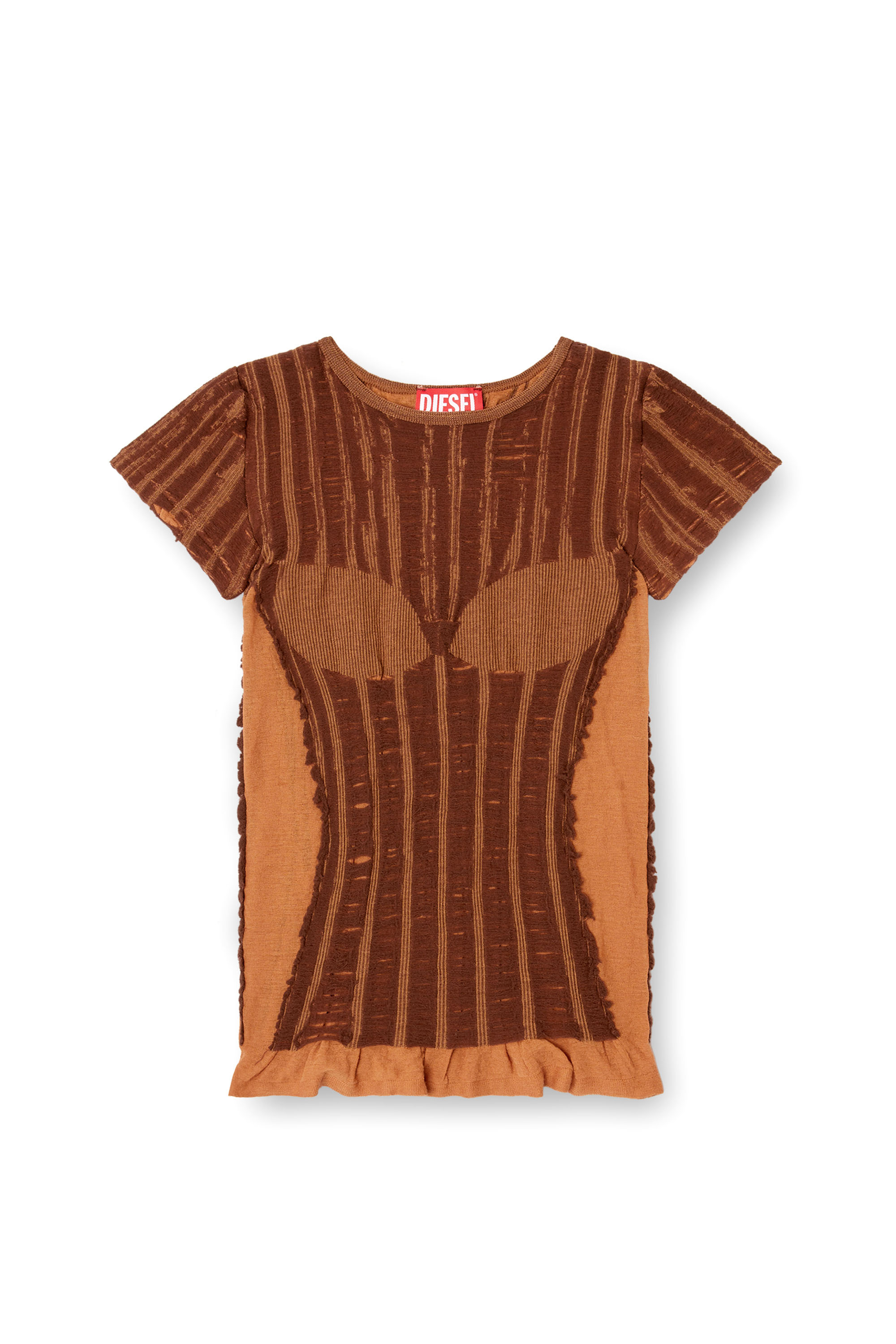 Diesel - M-CALAI-SS, Female's Seamless T-shirt with lingerie illusion in Brown - 3