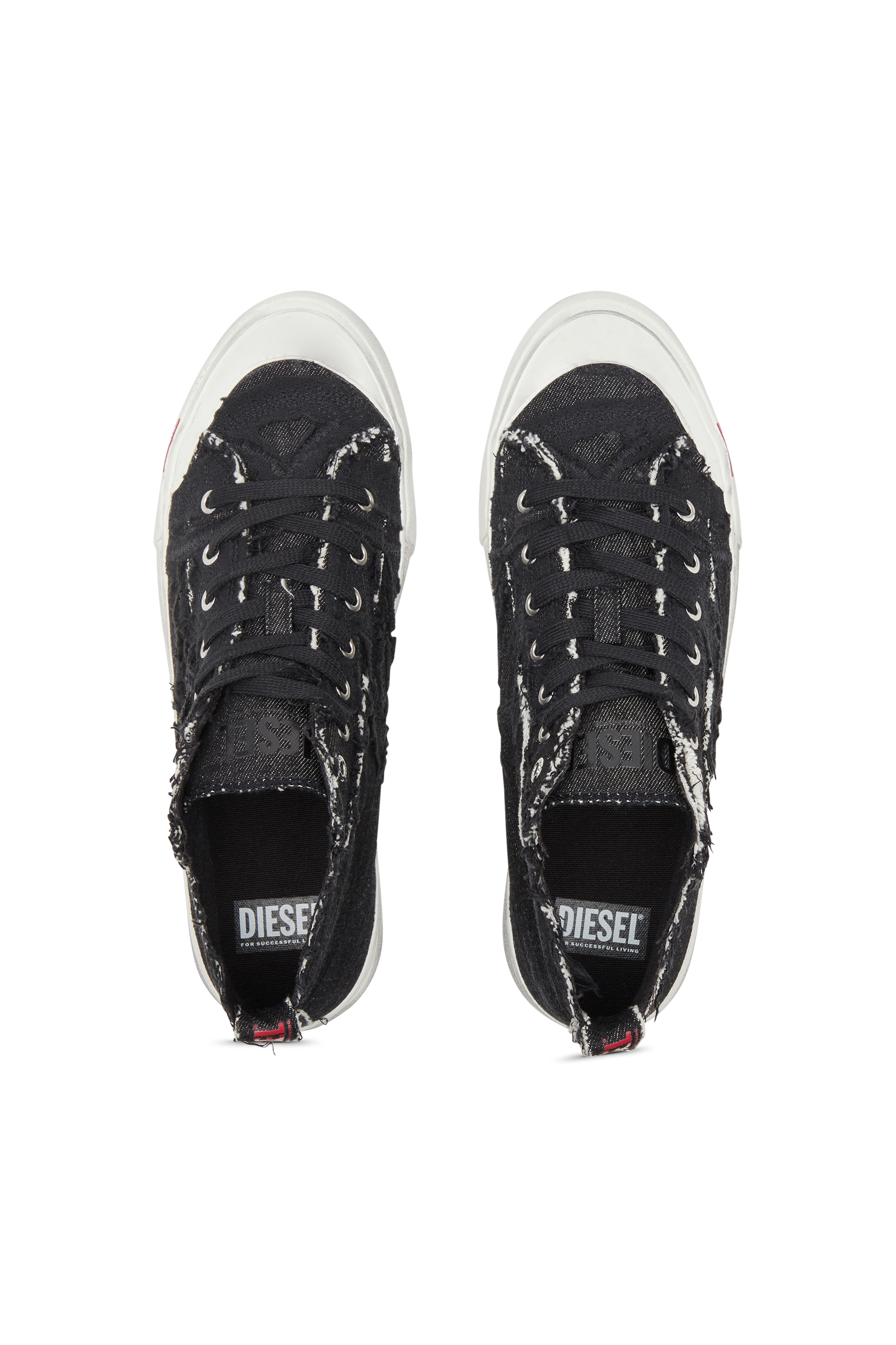 Diesel - S-ATHOS MID, Man's S-Athos Mid-Destroyed gauze and denim high-top sneakers in Black - 5