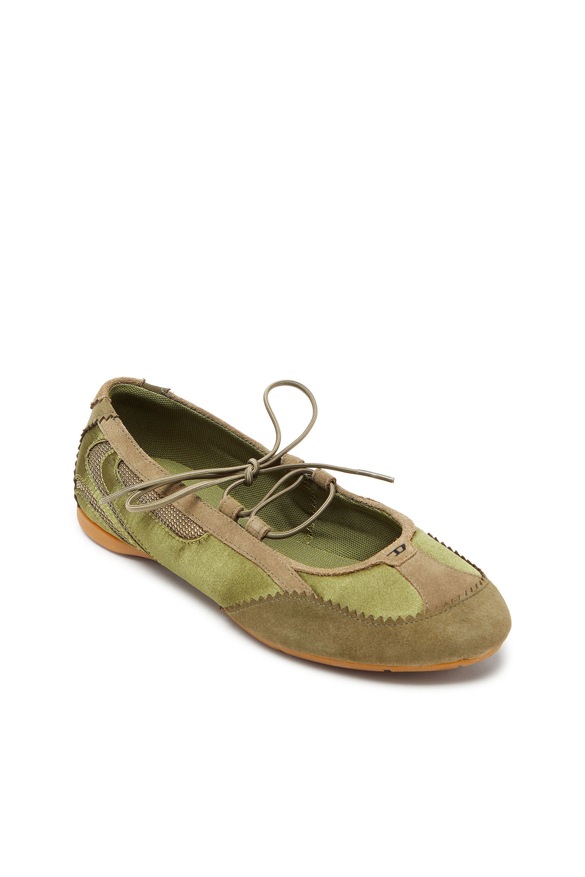 Diesel - D-MILE BALLERINA LACE UP II W, Female's D-Mile - Lace-up ballerina flats in leather and mesh in Military Green - 6