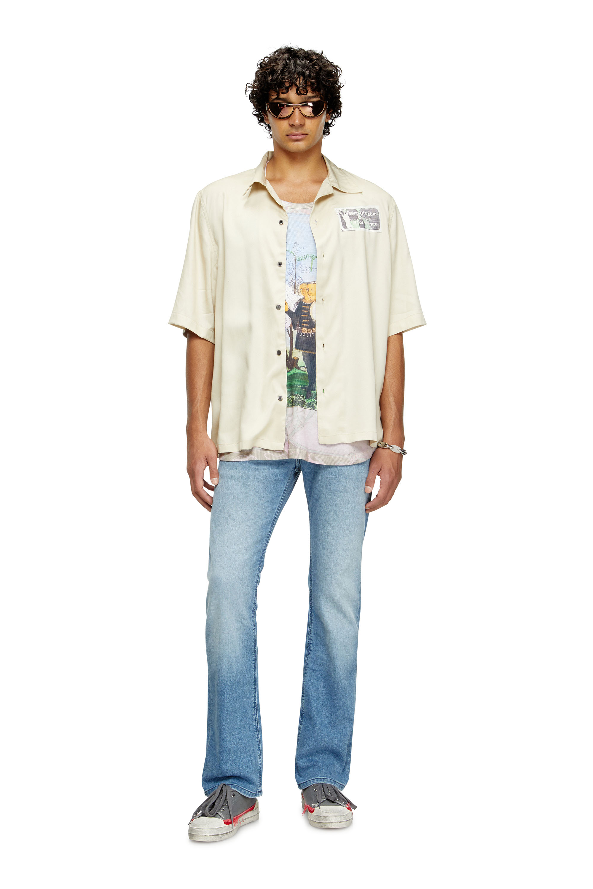 Diesel - S-BRACK-B-EPBR, Male's TENCEL™ shirt with rhinestone graphic in Beige - 1