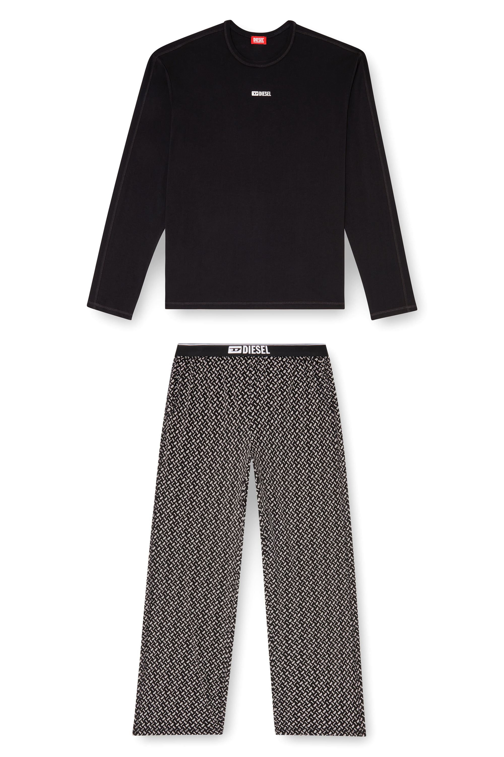 Diesel - SET-NOLAN-D-BOX, Pyjama en coton avec bas imprim&eacute; Homme in Noir - 4