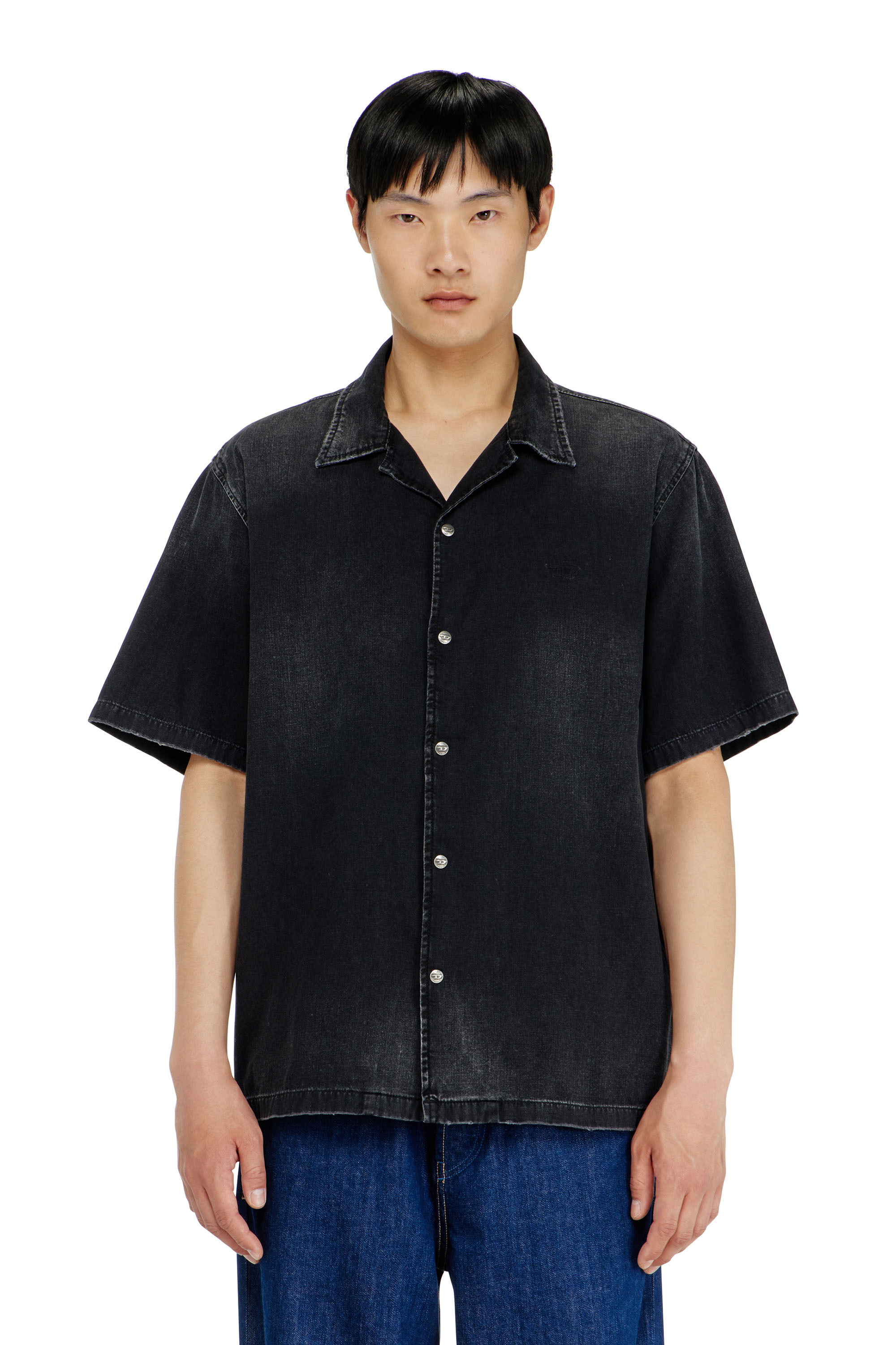 Diesel - D-NABIL-D, Male's Denim short-sleeve shirt in Black - 3
