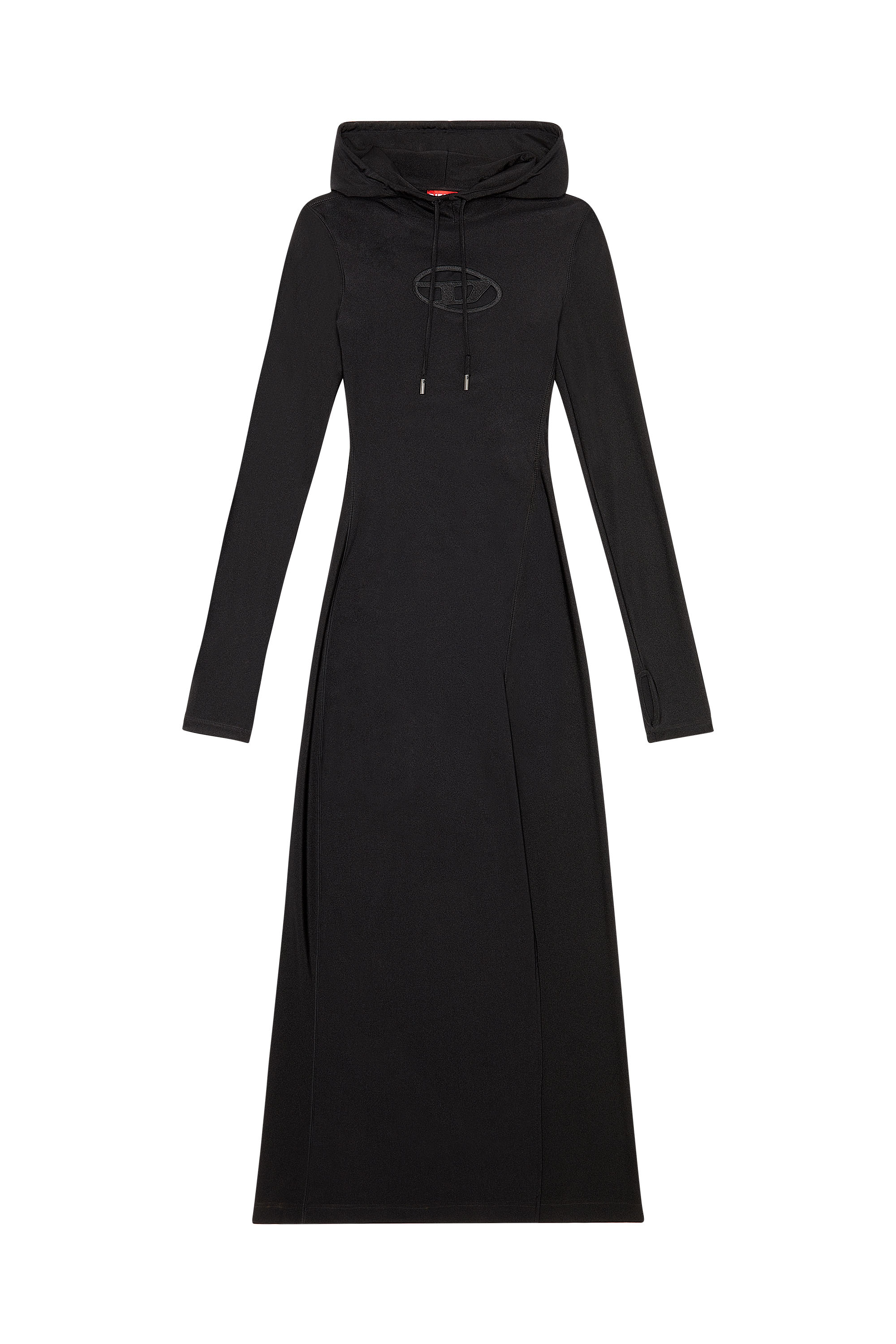 Diesel - D-MATHILDE, Female's Hoodie dress in shiny stretch nylon in Black - 2