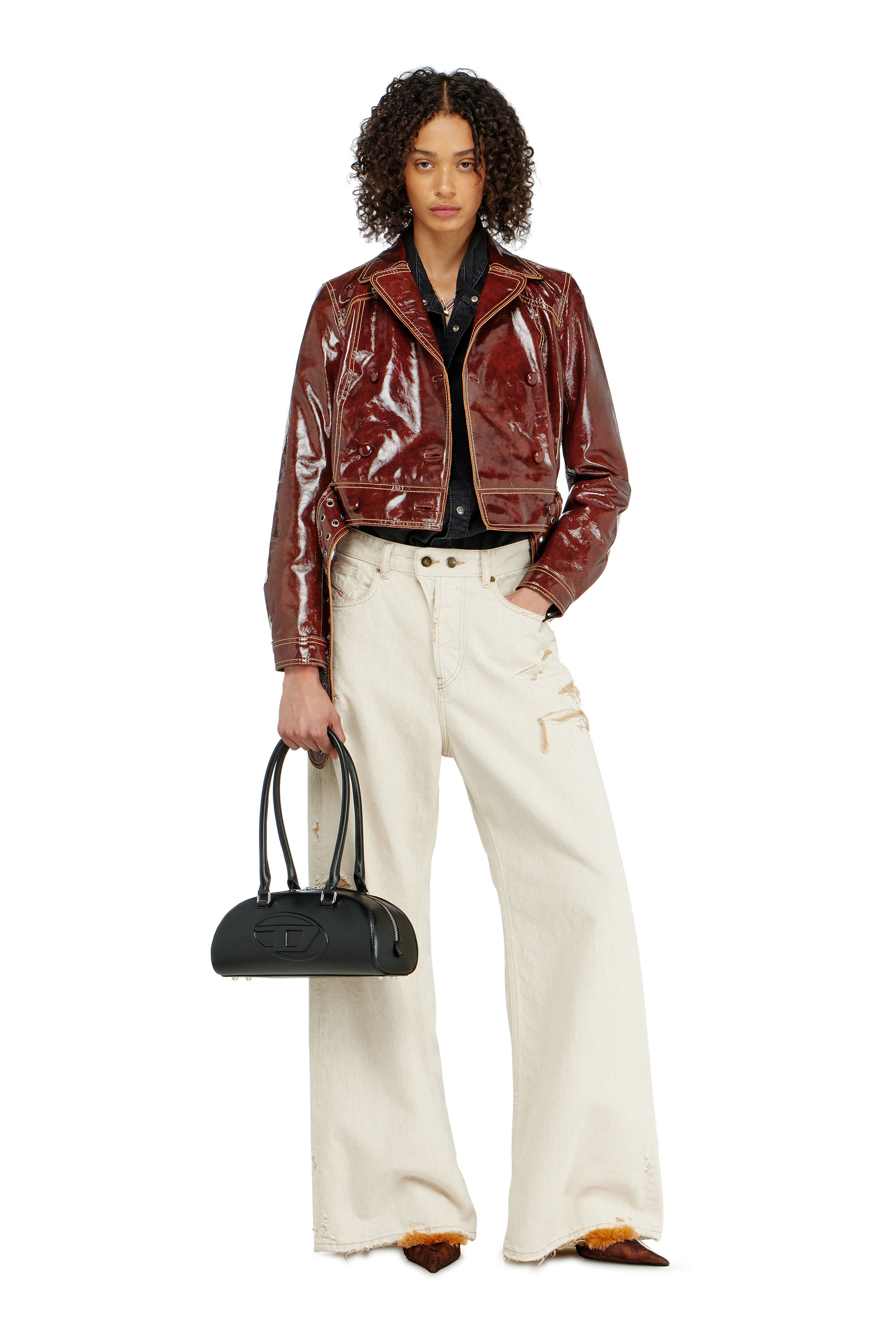 Diesel - L-EGEND, Female's Patent-leather jacket with large belt in null - 2