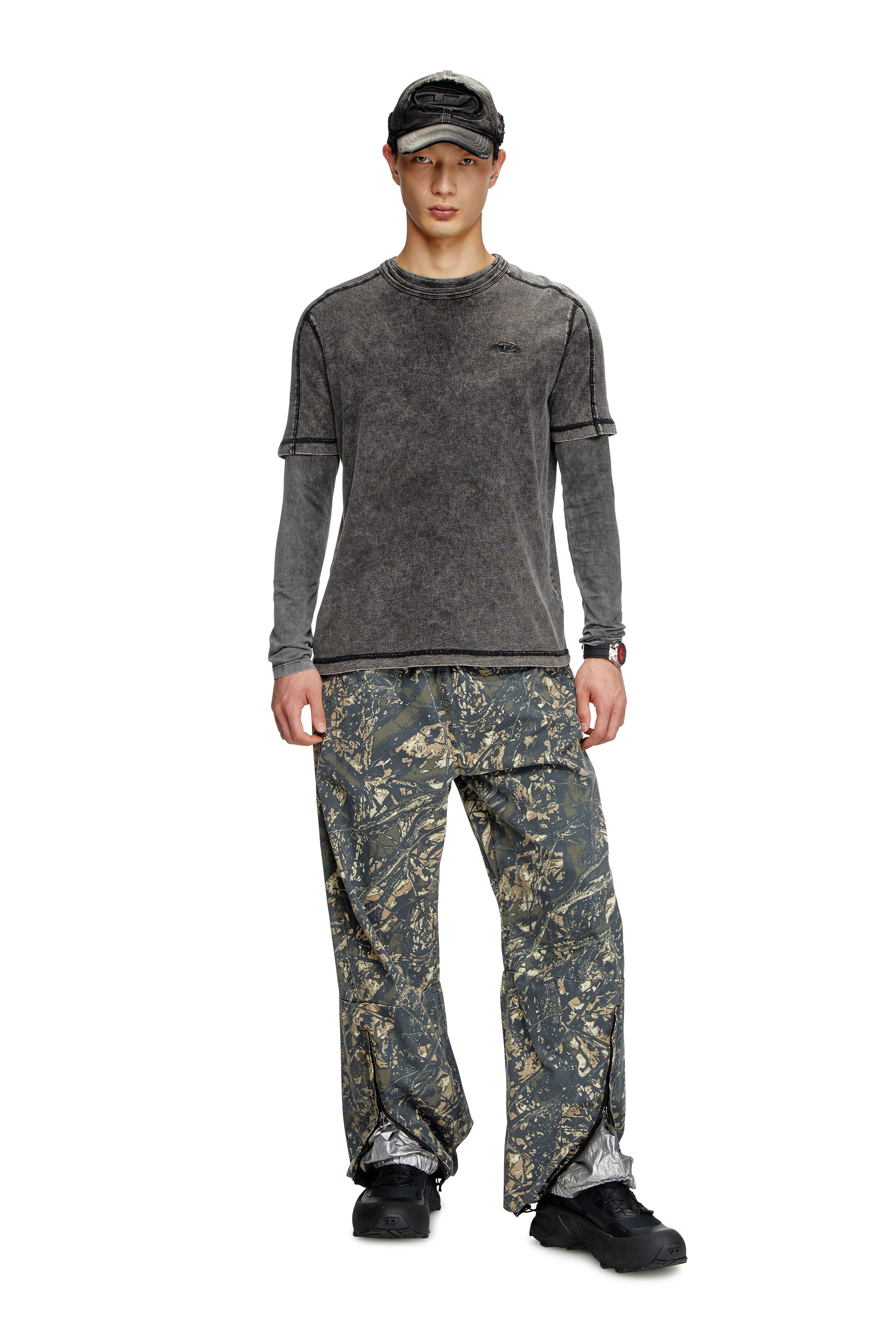 Diesel - T-ADJIND, Male's Denim-look jersey T-shirt in Black - 1