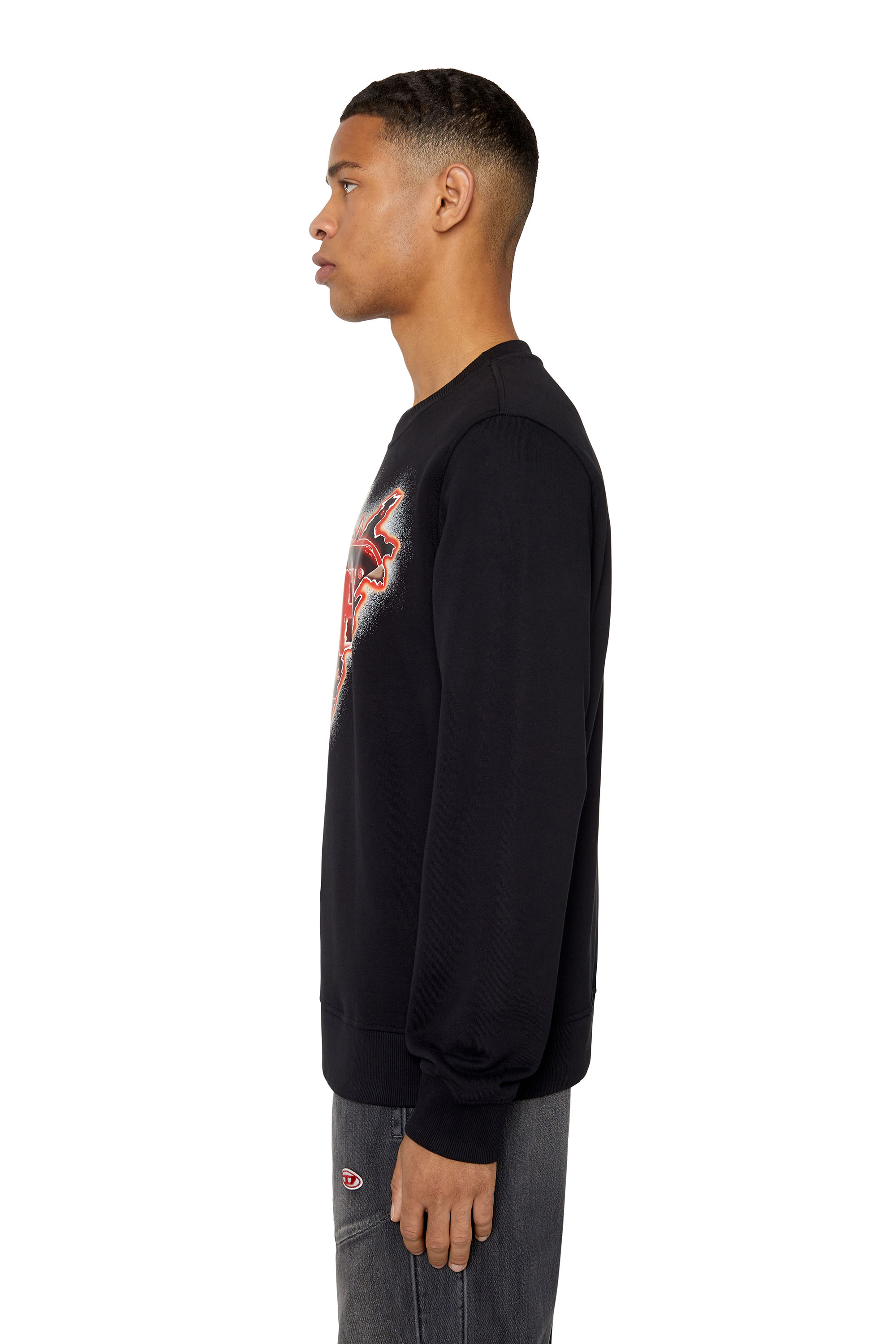 Diesel - S-GINN-E9, Sudadera con estampado del logotipo con efecto despegado Hombre in Negro - 6