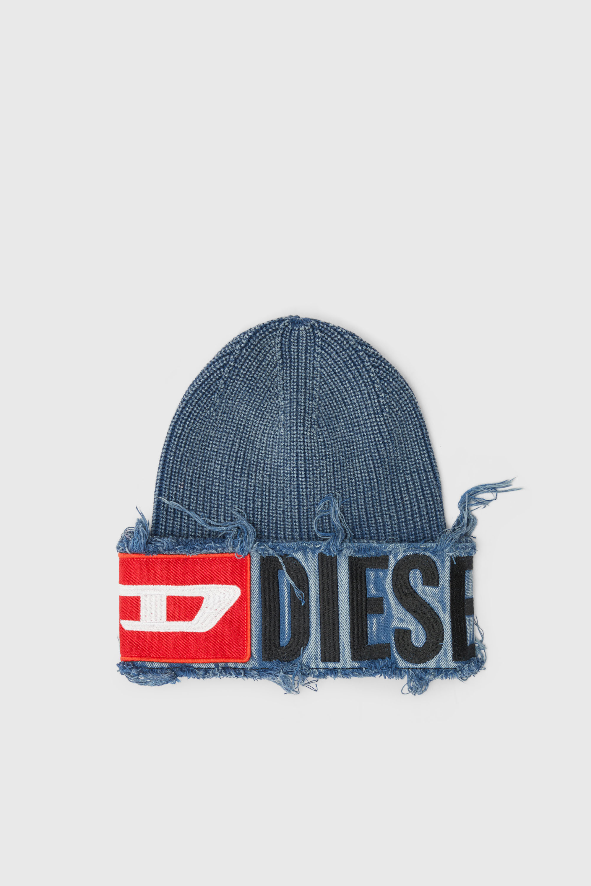 Diesel - K-FROK, Gorro con efecto denim y atrevido detalle de parche Unisex in Azul marino - 1