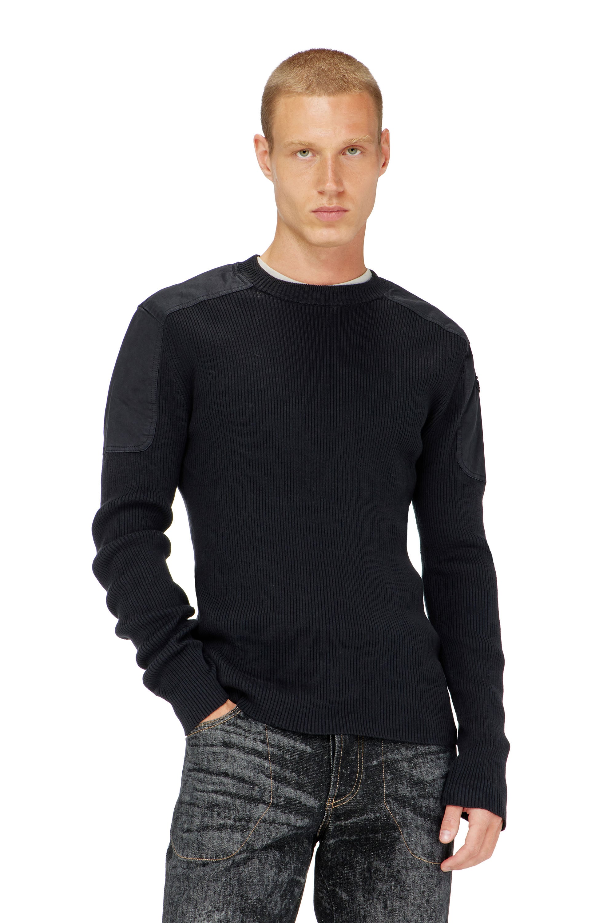 Diesel - K-MARTIN, Pull c&ocirc;tel&eacute; avec empi&egrave;cements aux &eacute;paules Homme in Noir - 3