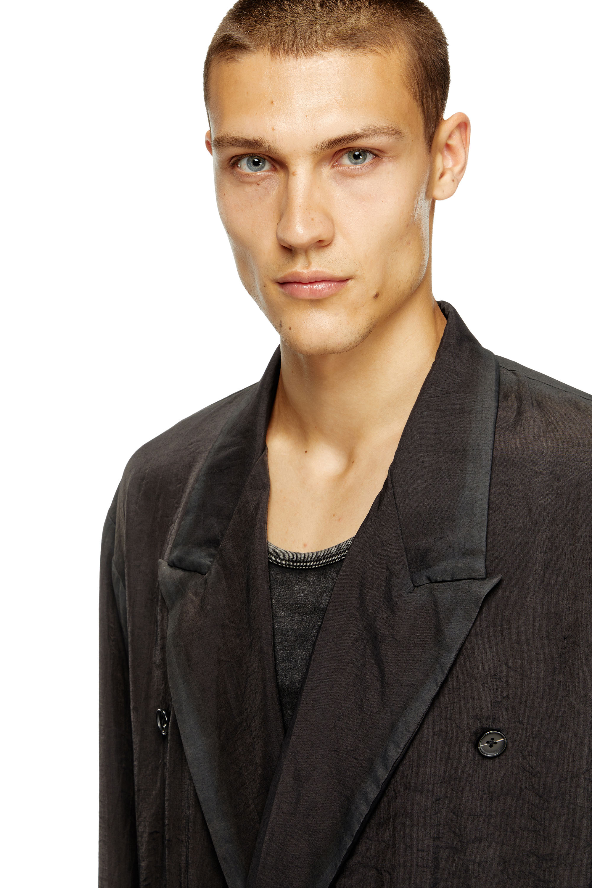Diesel - J-KEYSERY, Male's Double-breasted blazer in wrinkled shell in Black - 4