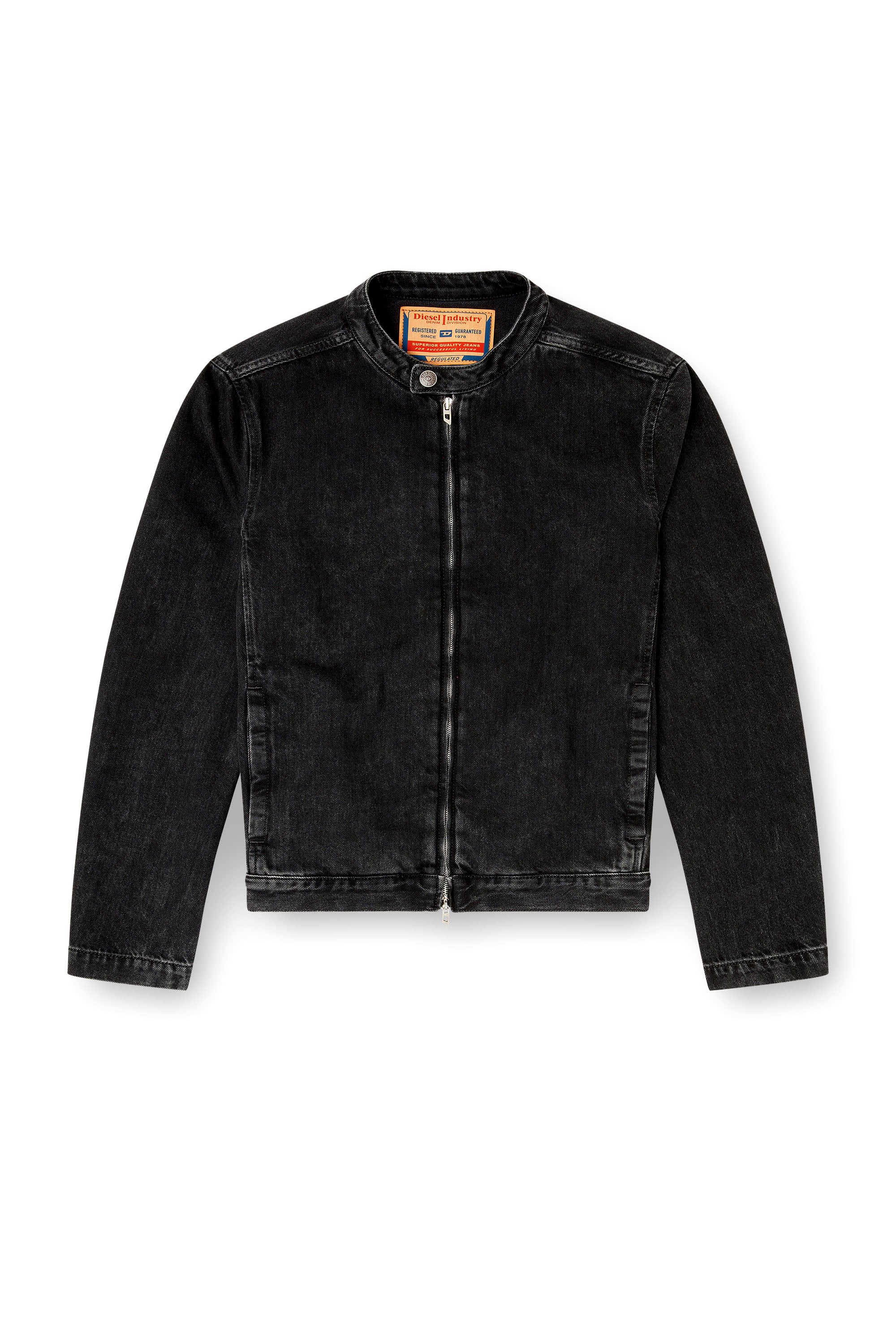 Diesel - D-GLORY, Chaqueta biker de denim con lavado oscuro Hombre in Negro - 2