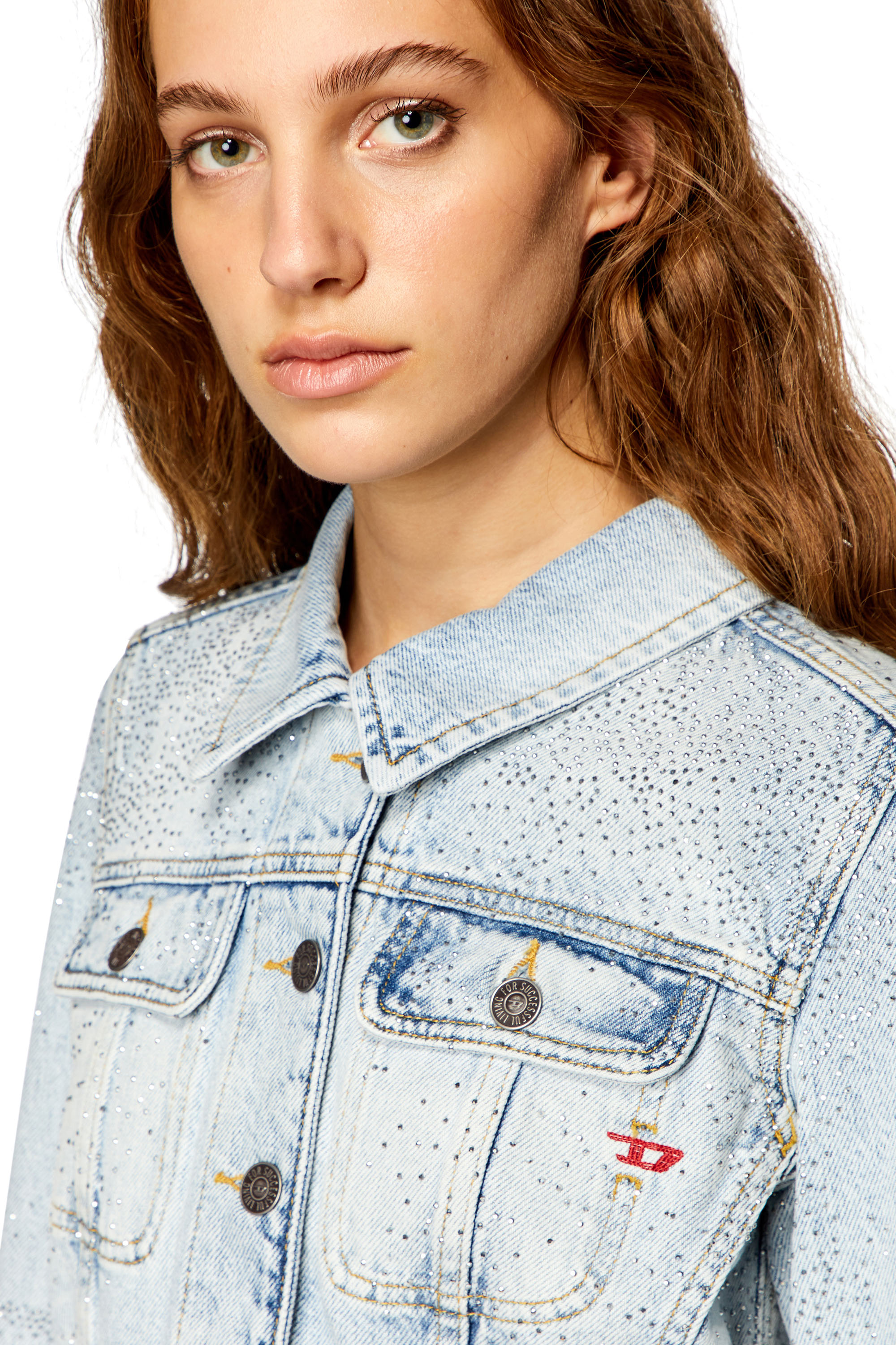 Diesel - DE-SLIMMY-S, Woman's Trucker jacket in micro-crystal denim in Light Blue - 4