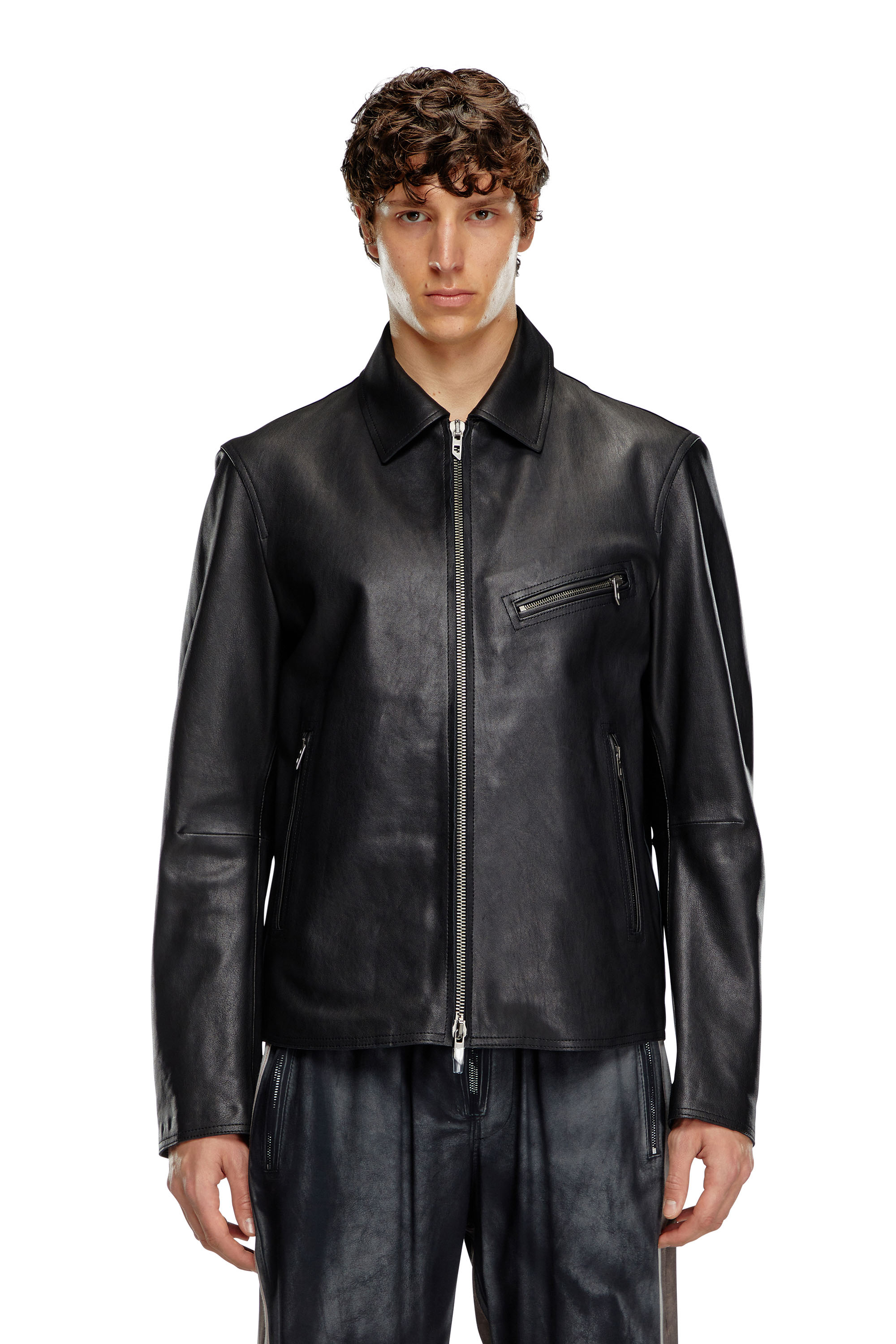 Diesel - L-KORN-A, Veste en cuir avec Oval D embossé Homme in Noir - 3