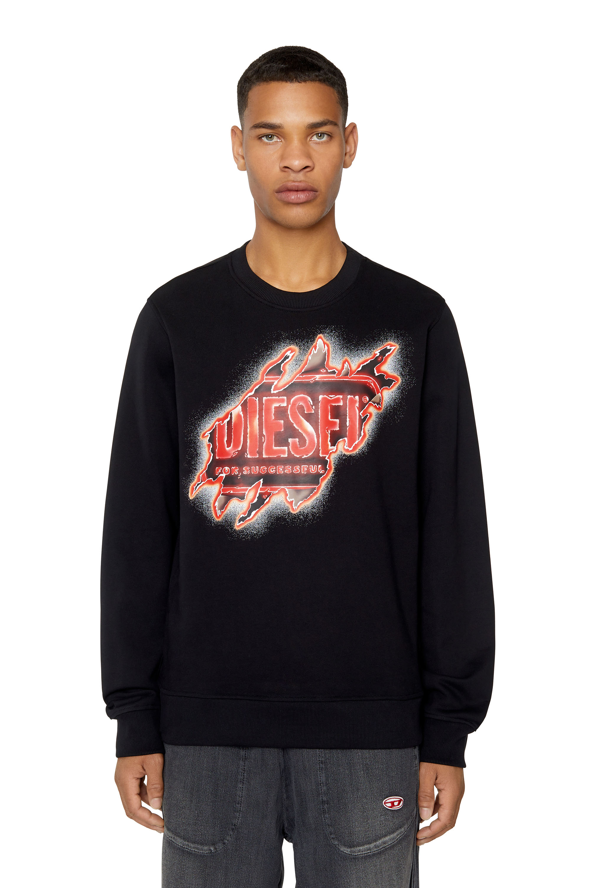 Diesel - S-GINN-E9, Sudadera con estampado del logotipo con efecto despegado Hombre in Negro - 3