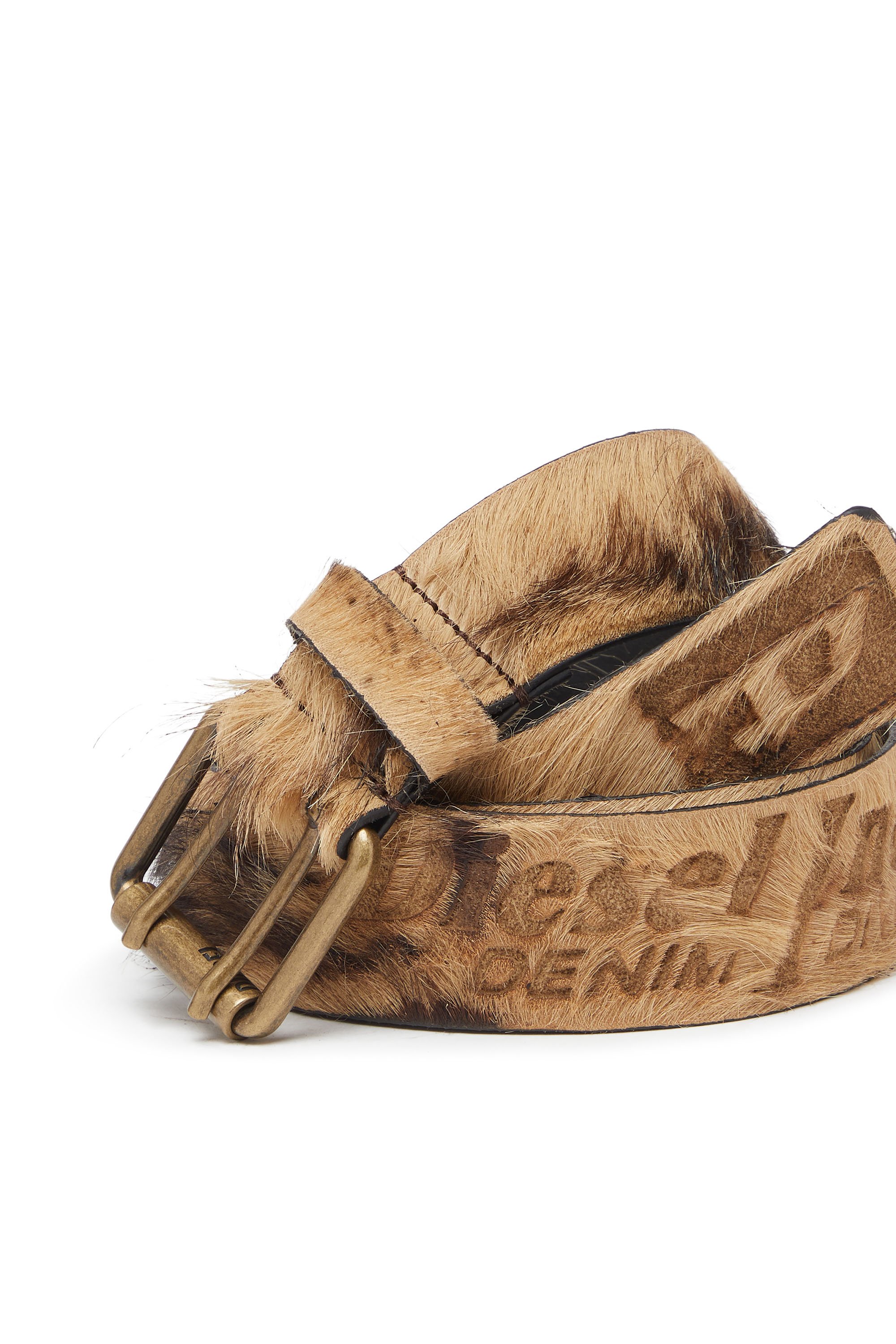Diesel - B-FLAG-D, Unisex's 4cm belt in long-hair leather in Brown - 3