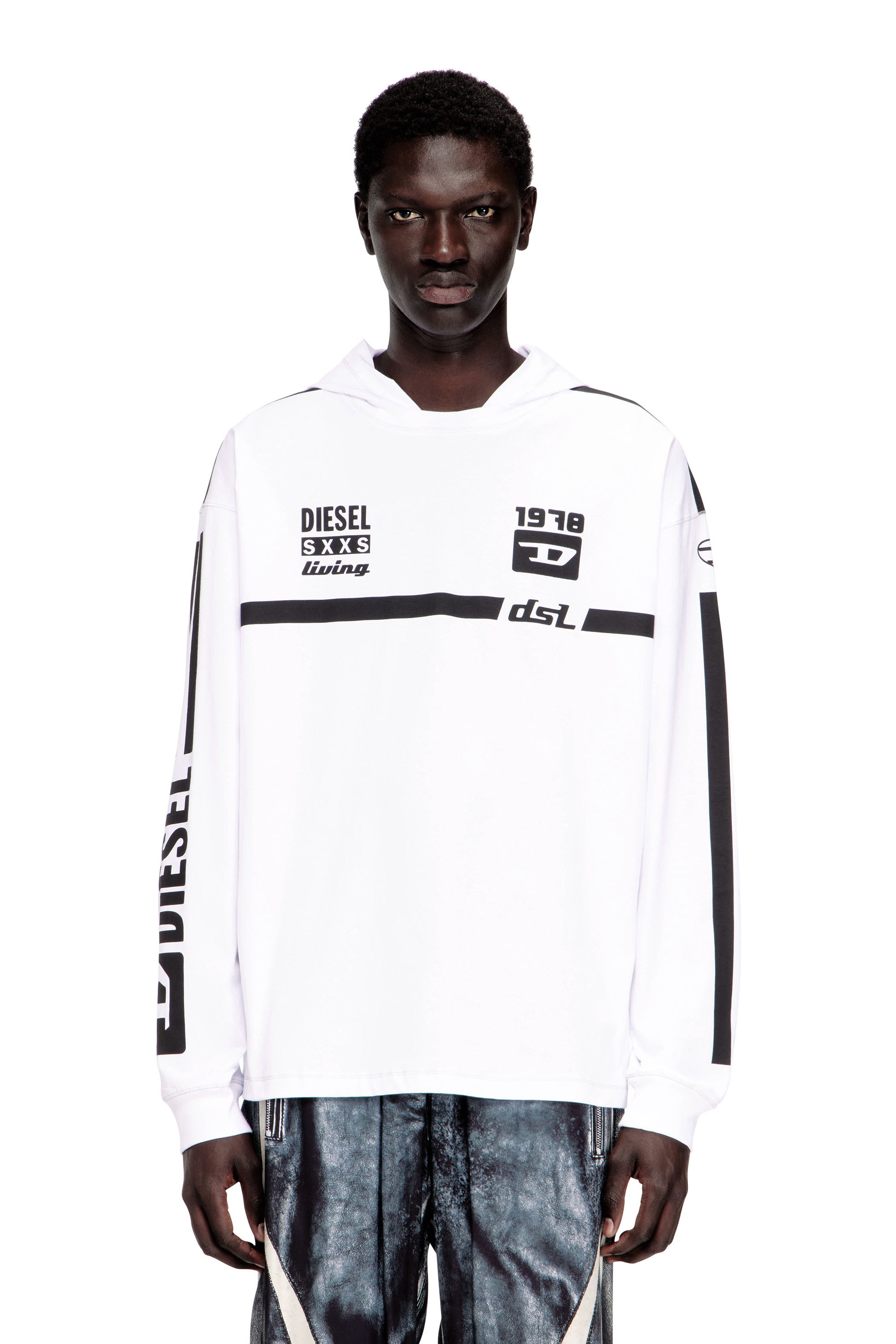 Diesel - T-BOXT-LS-HOOD-RIB, Camiseta tipo sudadera con gr&aacute;ficos en contraste Hombre in Blanco - 1