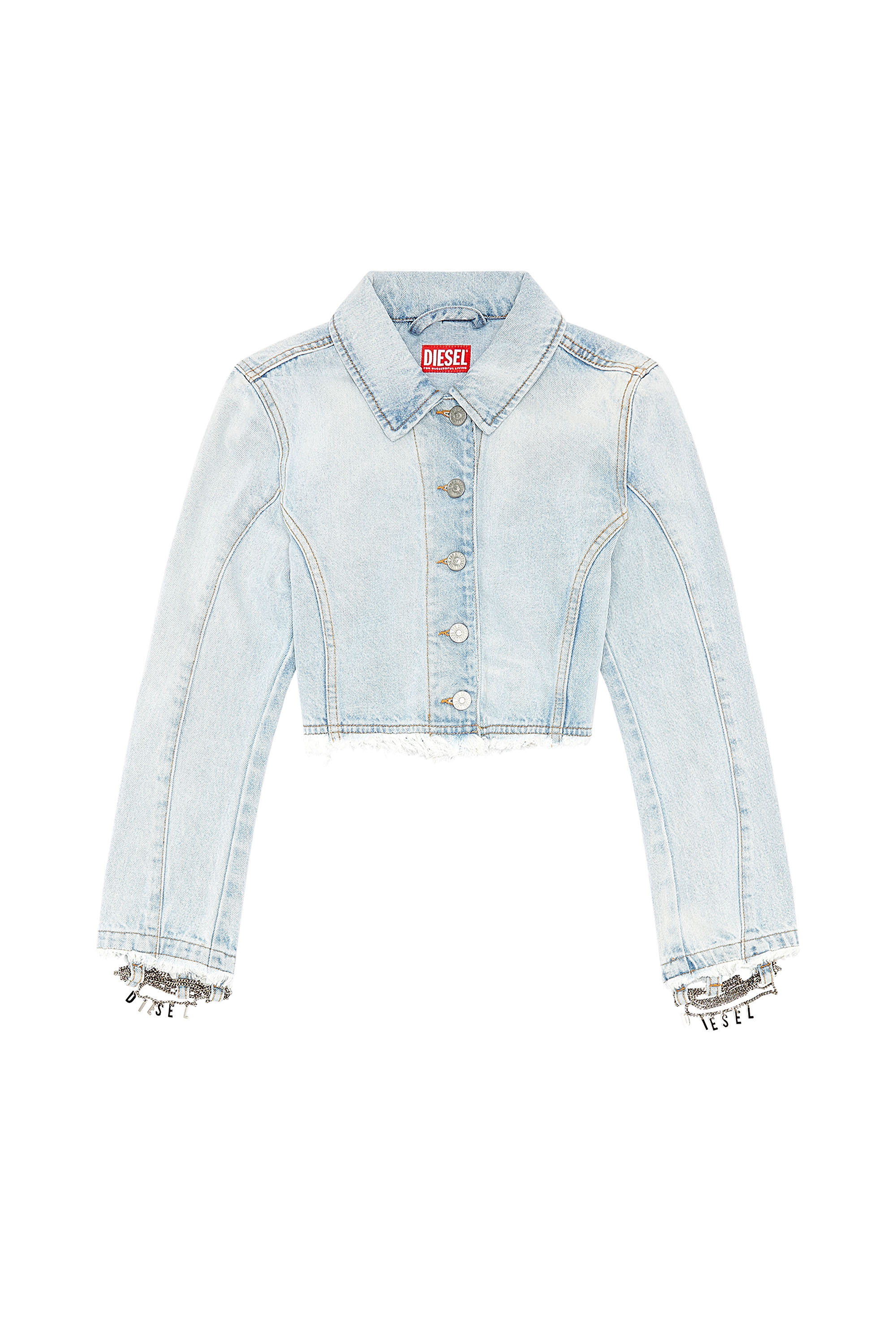 Diesel - DE-SLICHAIN-FSD, Woman's Cropped denim jacket with chain detail in Light Blue - 2