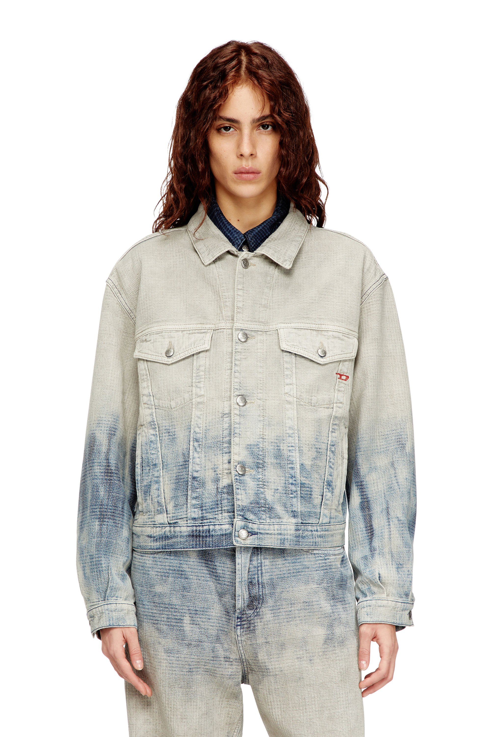Diesel - D-RANGER, Veste trucker en denim jacquard Prince de Galles Mixte in Polychrome - 1