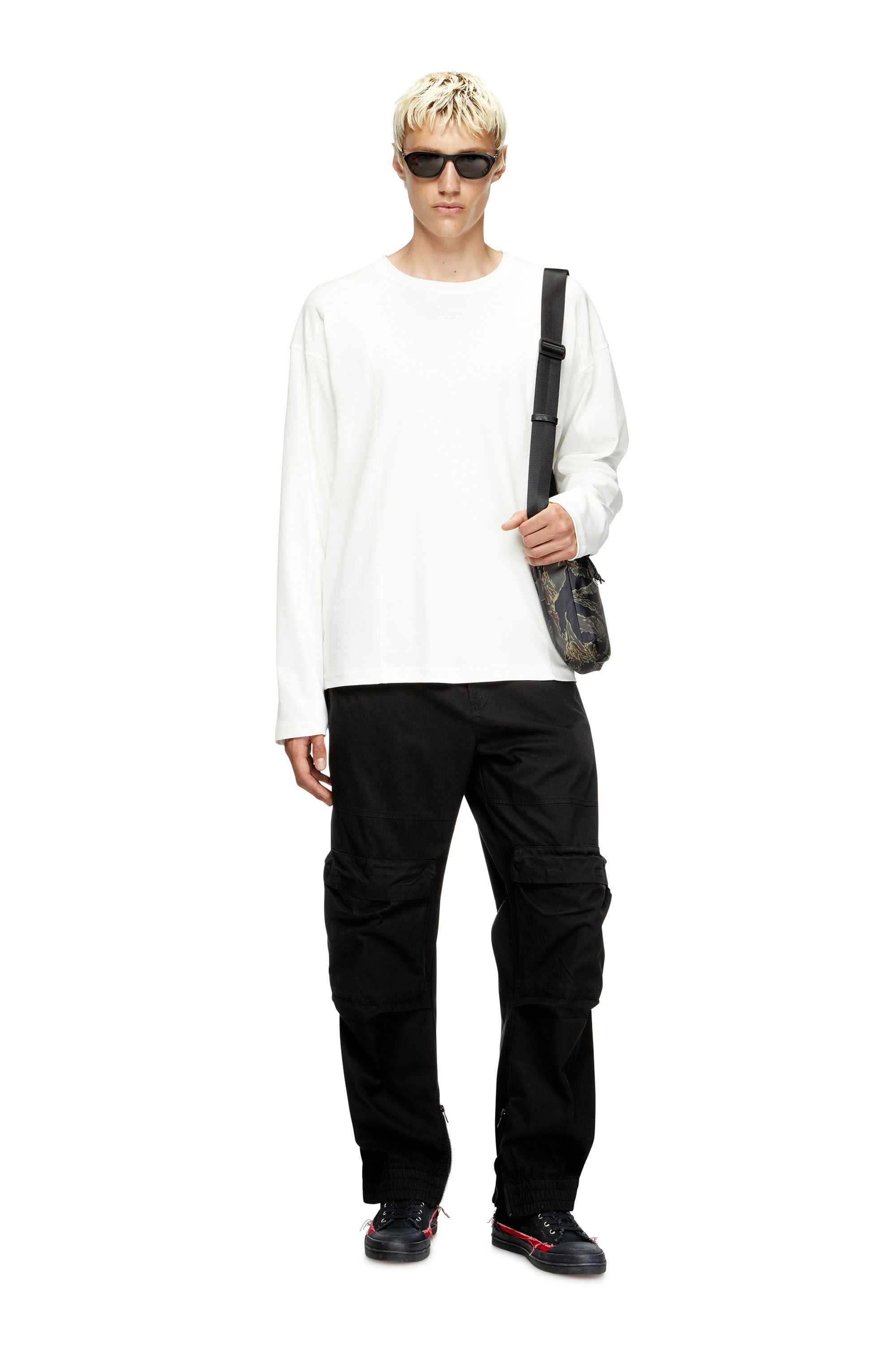 Diesel - T-BOXT-LS-INT, Male's Long-sleeve T-shirt with panels in White - 2