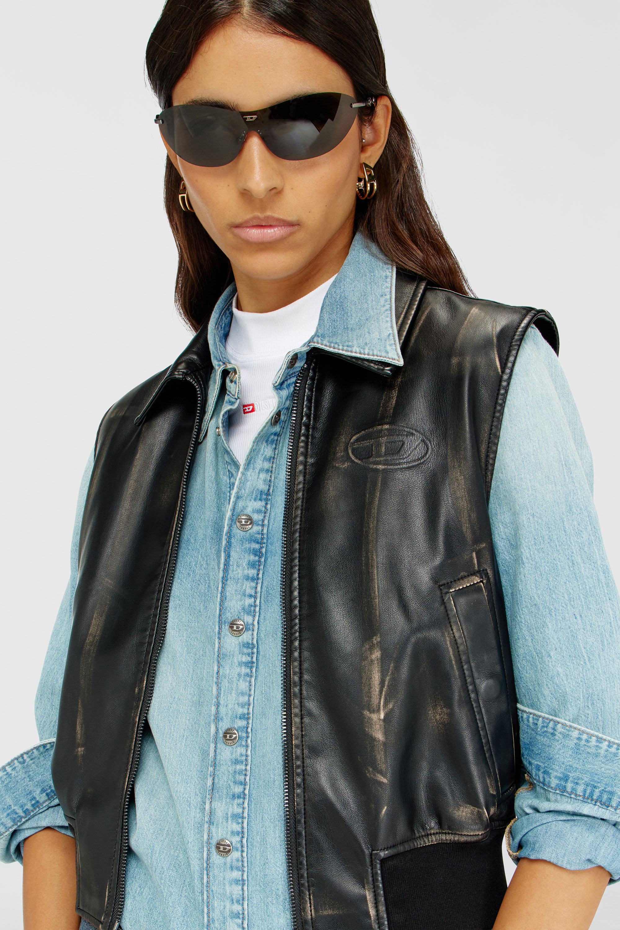 Diesel - G-INKO, Woman's Bomber vest with distressed effect in Brown - 4