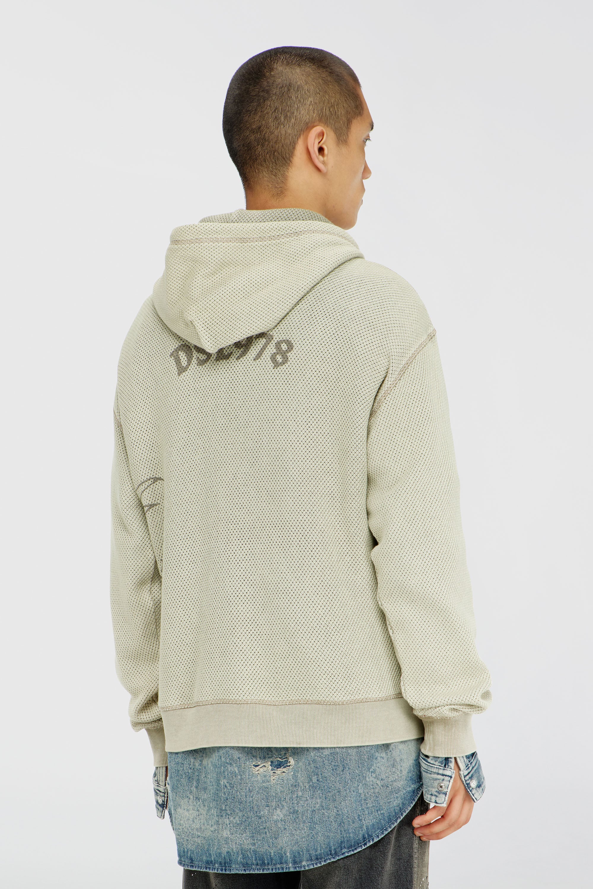Diesel - S-NORM-HOOD-AA1, Sudadera con capucha de malla de algod&oacute;n texturizada Hombre in Beige - 4