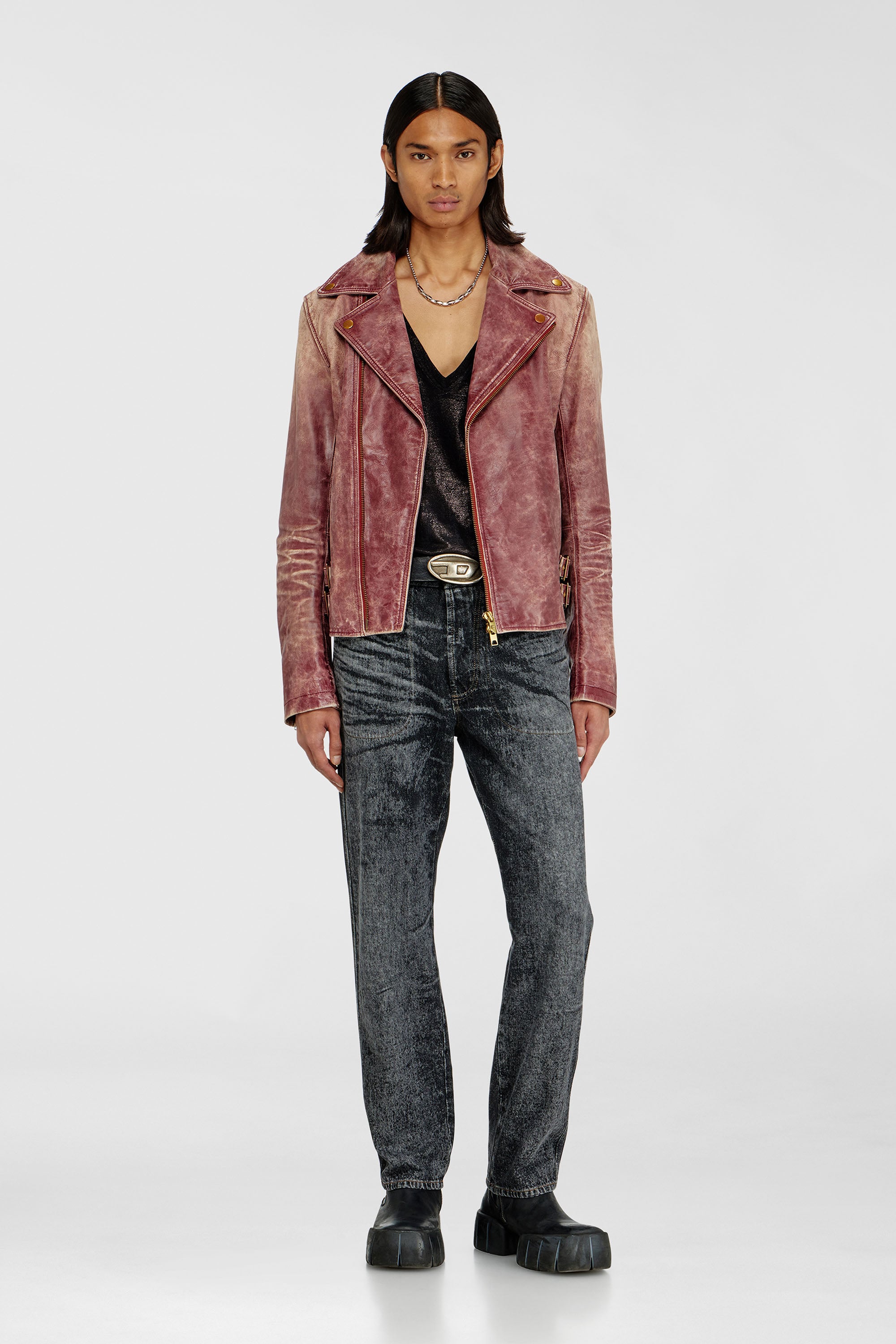 Diesel - L-EON-CJCM, Male's Biker jacket in treated leather in Brown - 2