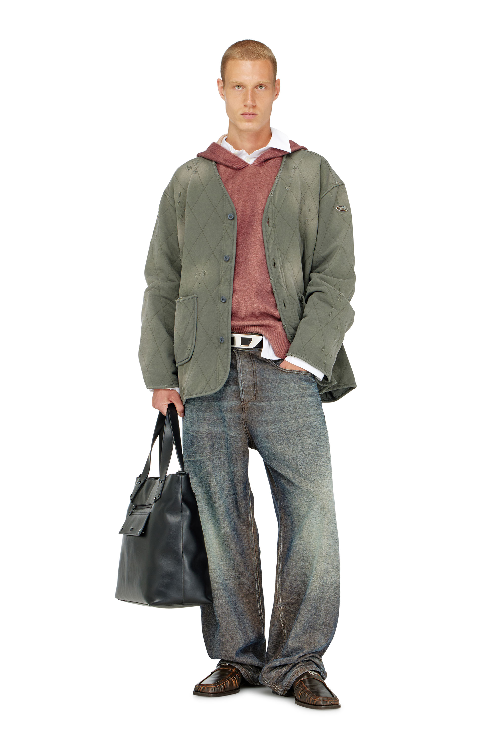 Diesel - S-ABOY, Man's Distressed quilted liner jacket in Military Green - 1