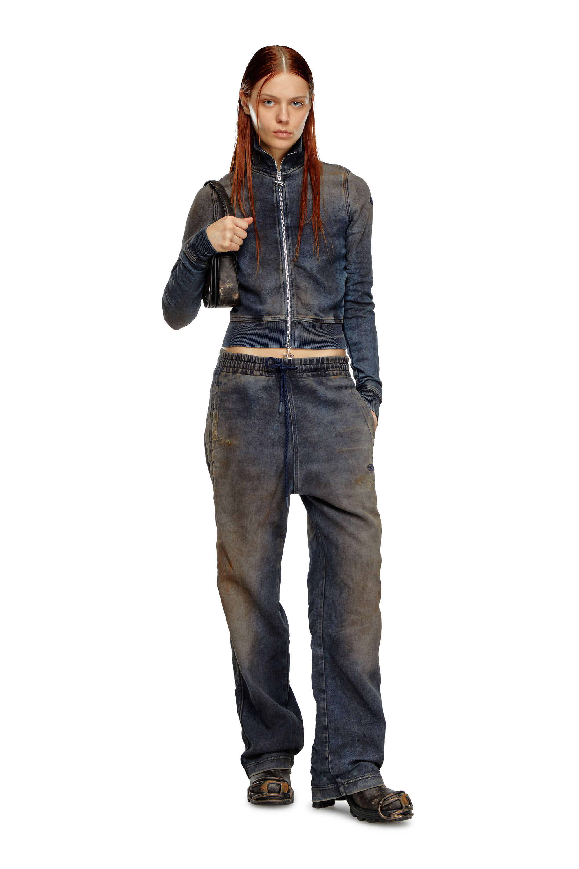 Diesel - D-EMY TRACK, Sweat-shirt zippé en Track Denim effet vieilli Femme in Bleu - 2