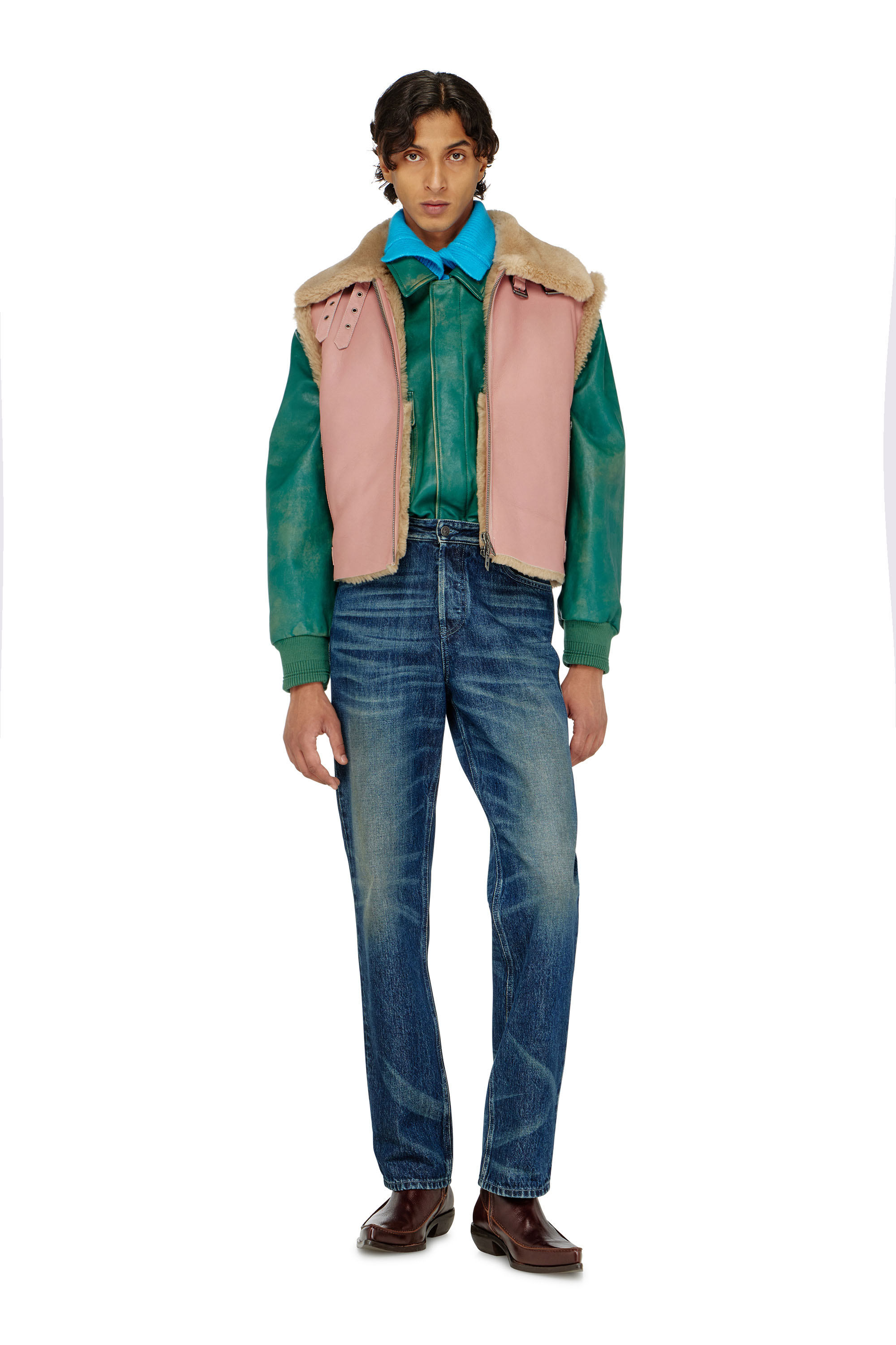 Diesel - L-HONT, Male's Shearling leather vest in Pink - 1