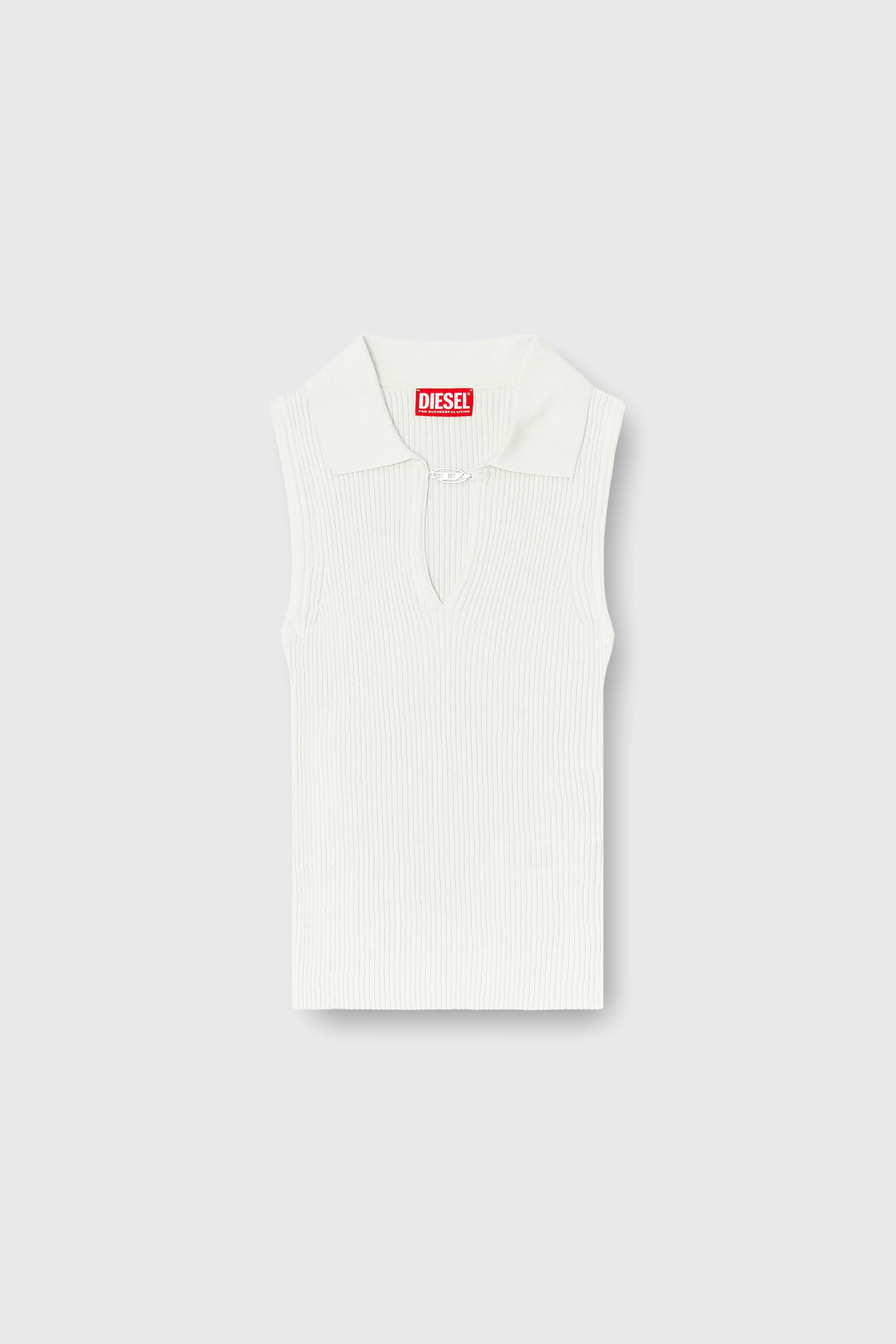 Diesel - M-LILITA, Woman's Sleeveless rib-knit polo top in silk blend in White - 2