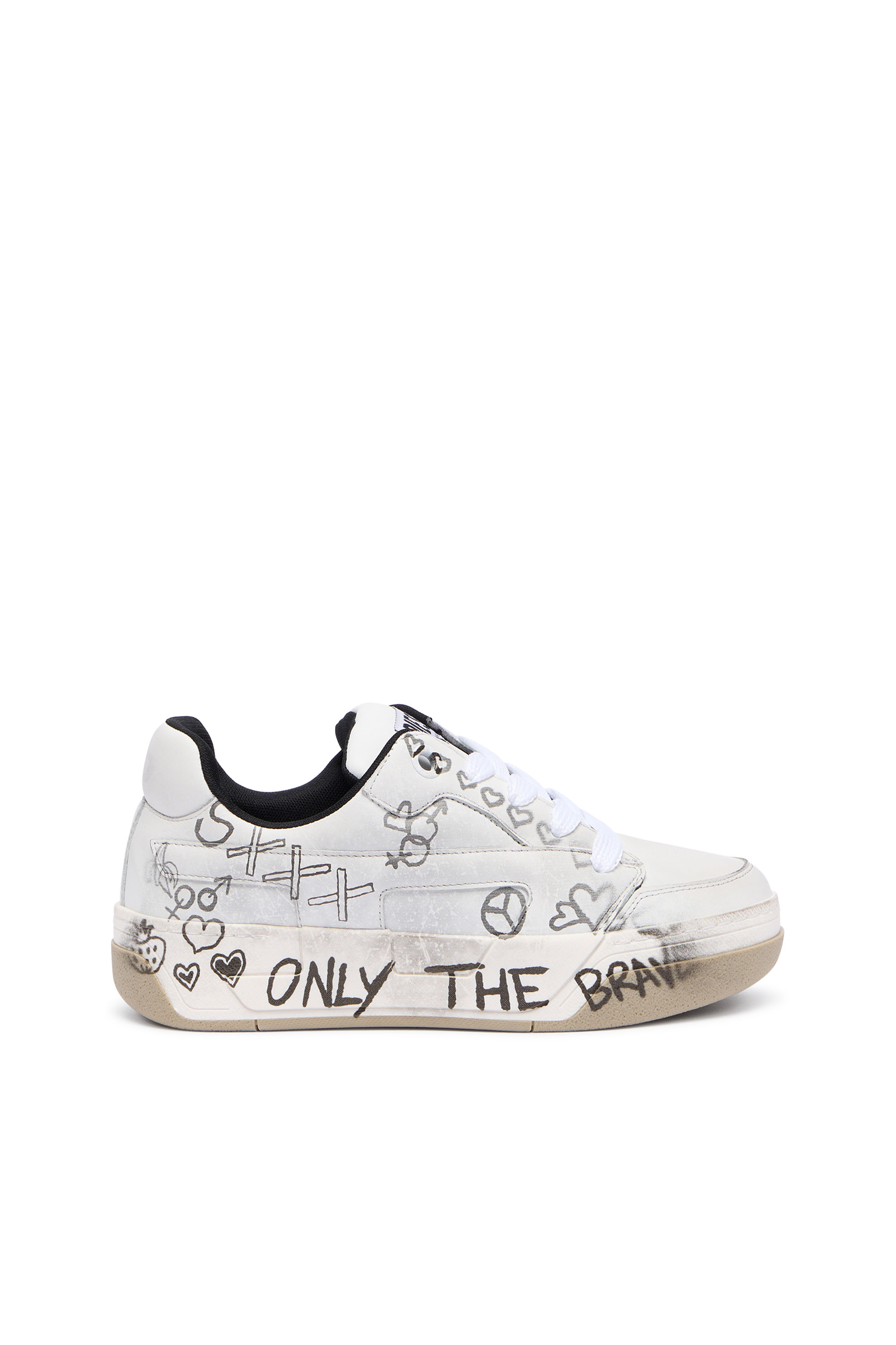 Diesel - S-D-OLLIE LOW W, Female's D-Ollie-Leather sneakers with graffiti print in White/Brown - 1