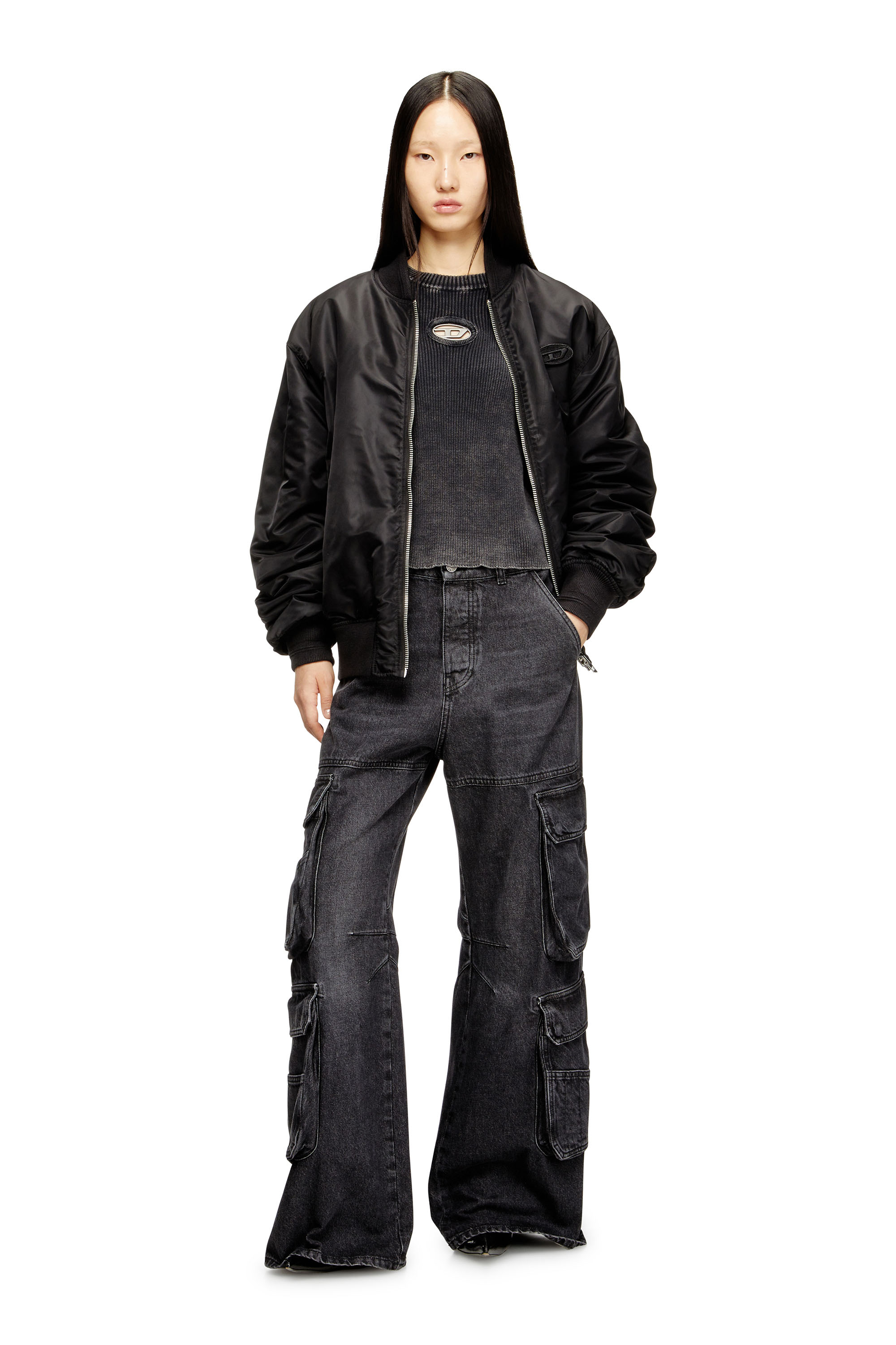 Diesel - M-ANCHOREX, Jersey de canalé con aberturas y placa Oval D Mujer in Gris - 1