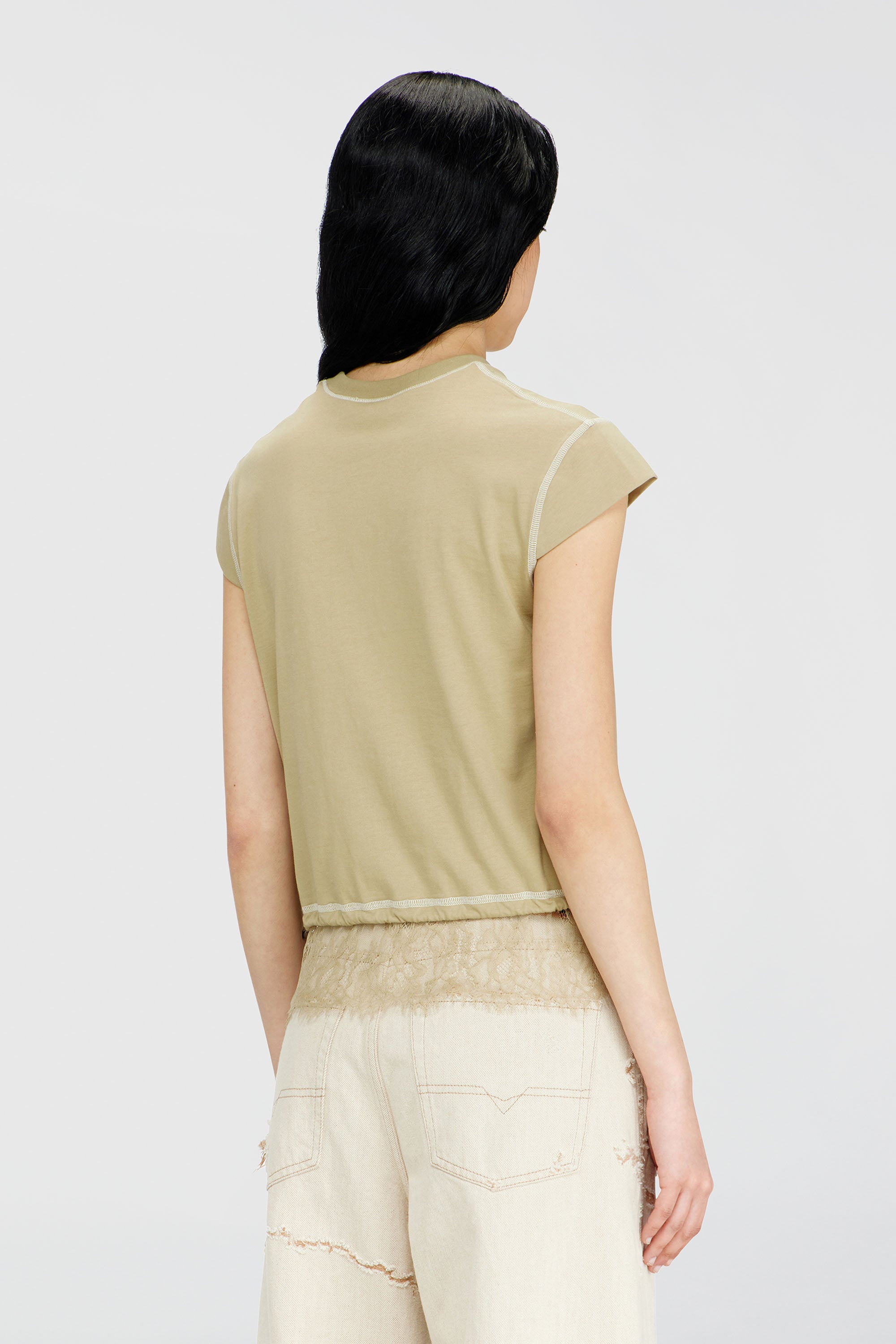 Diesel - T-LUNA, Female's Jersey t-shirt with lace hem in Beige - 4