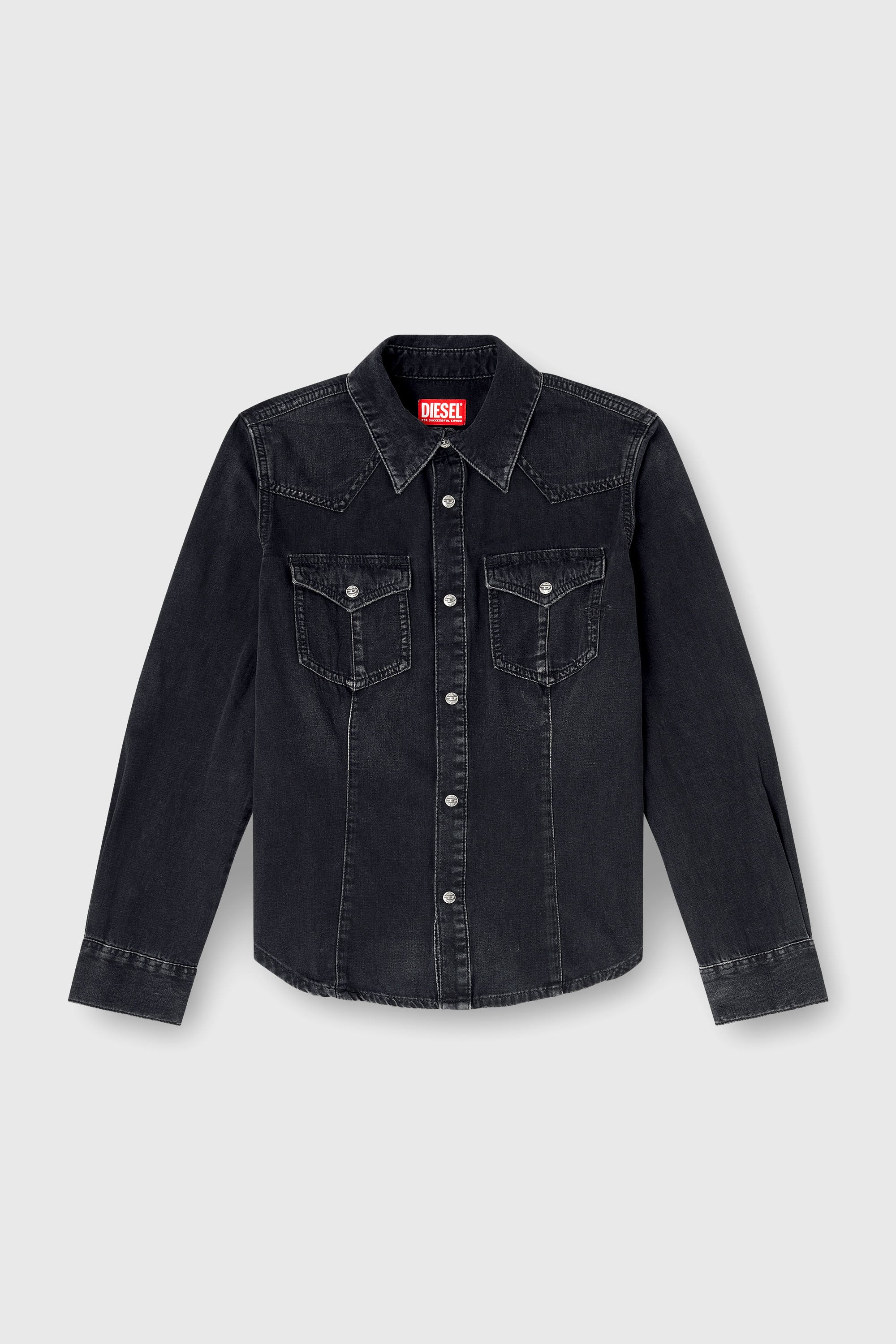 Diesel - DE-WAVES, Camisa vaquera en denim tratado Mujer in Negro - 2
