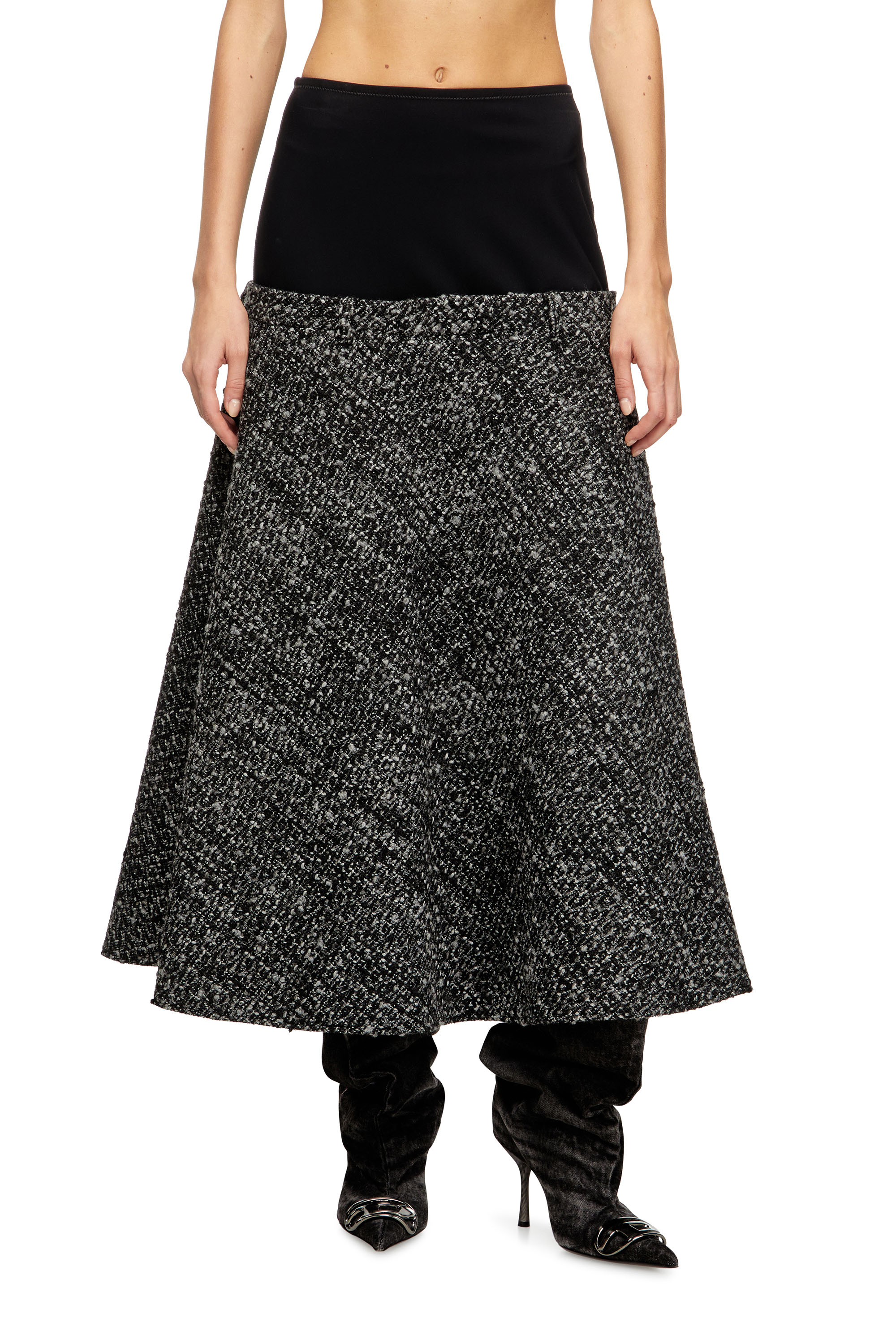 Diesel - O-GRACE, Female's Bouclé skirt with stretch waist in Black - 1