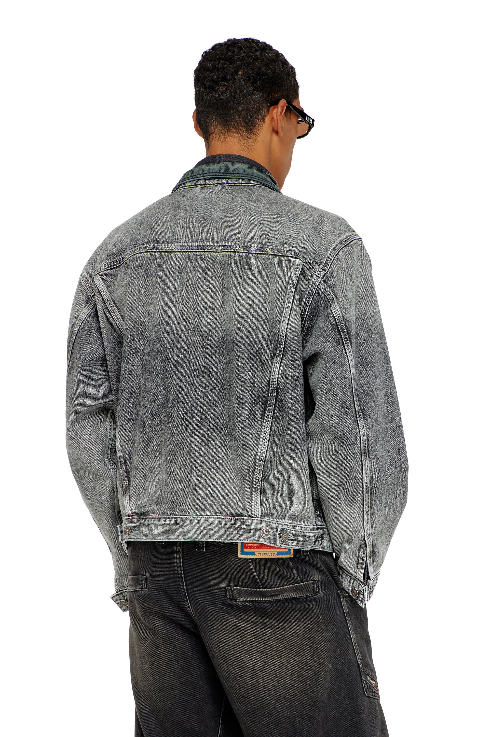 Women's Denim trucker jacket with tonal leather trims | Grey