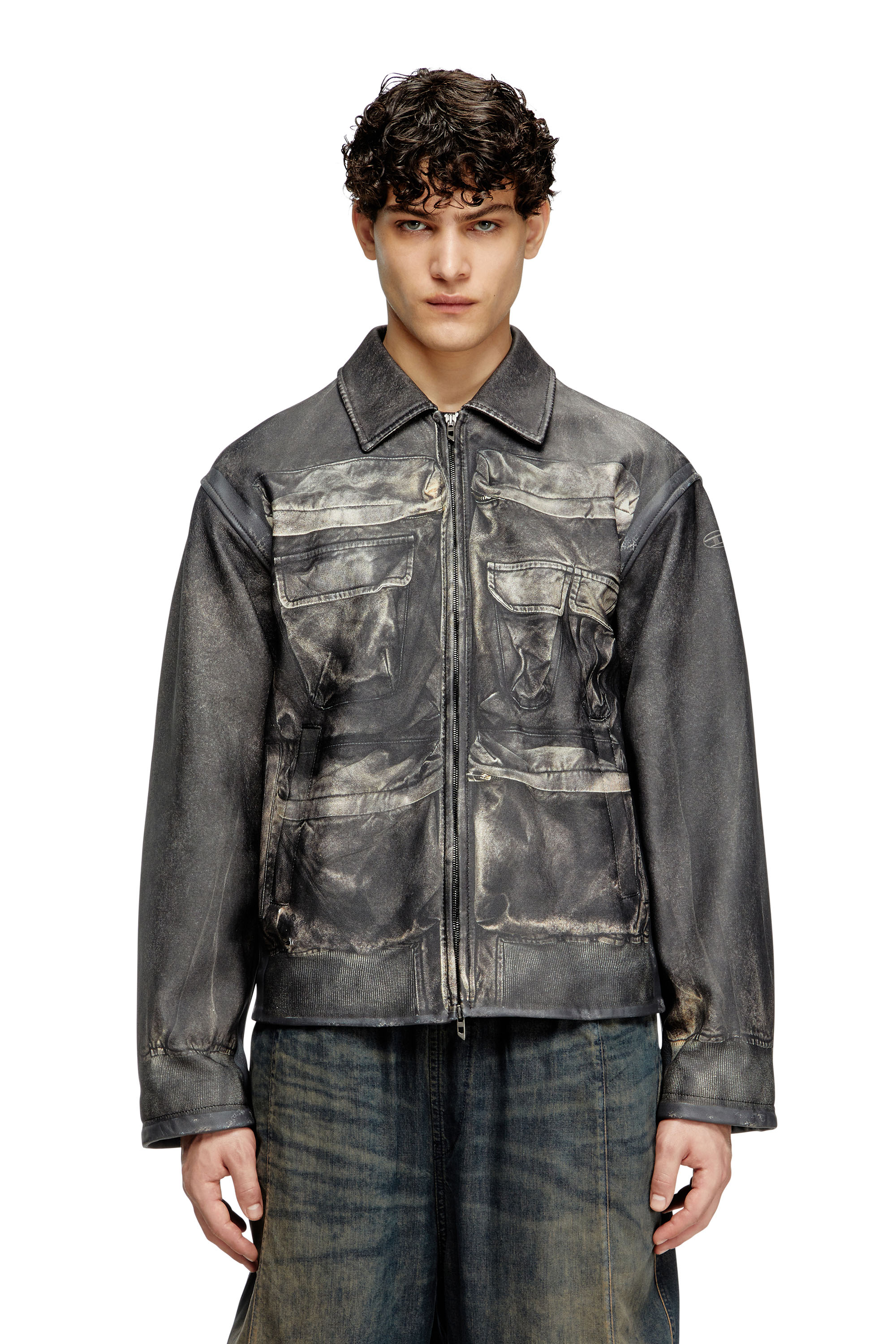 Diesel - L-MAYER, Veste en cuir avec poches trompe-l'œil Homme in Noir - 3