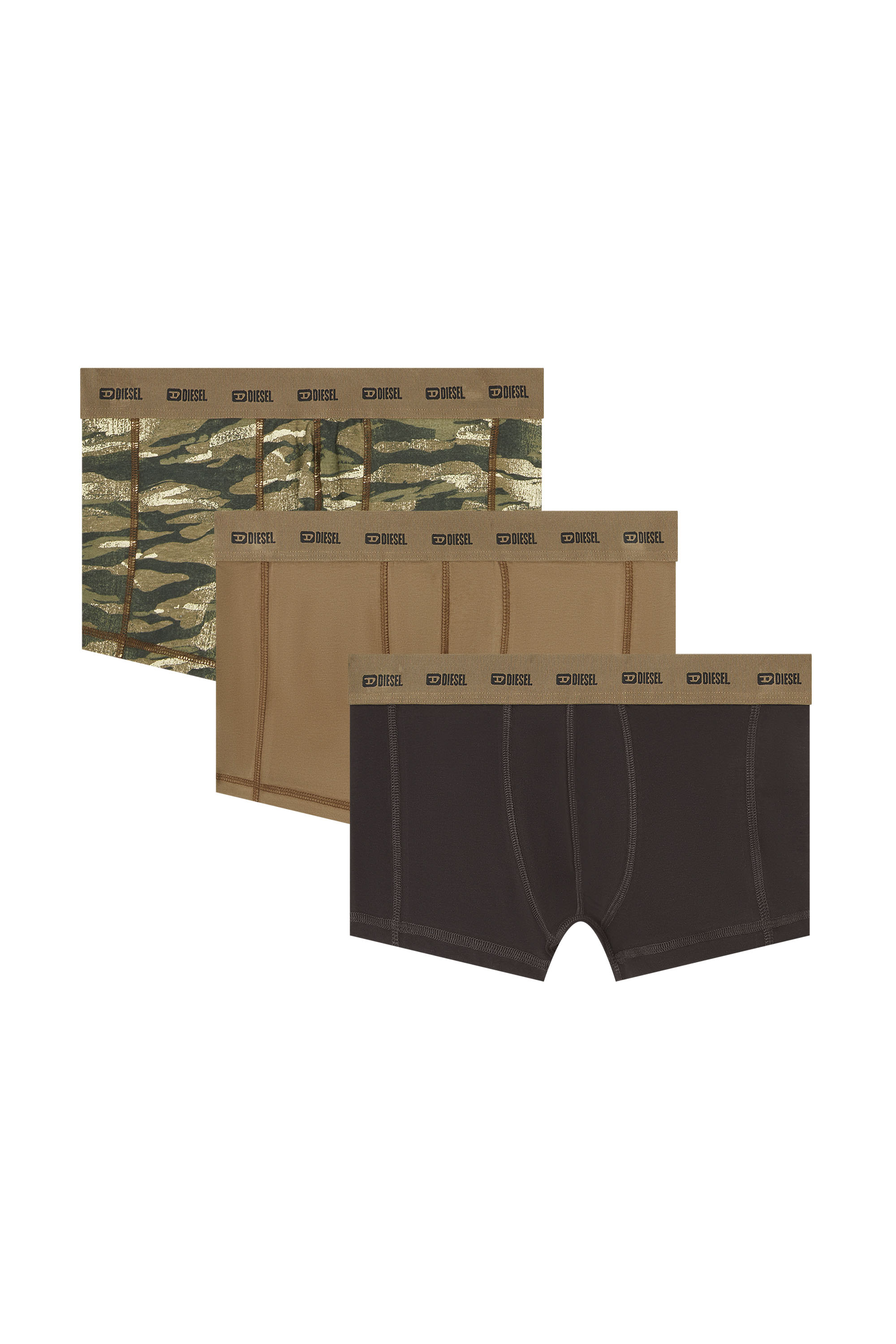 Diesel - DAMIEN-UTLT-3PACK, Paquete de 3 b&oacute;xers lisos y de camuflaje Hombre in Verde - 1