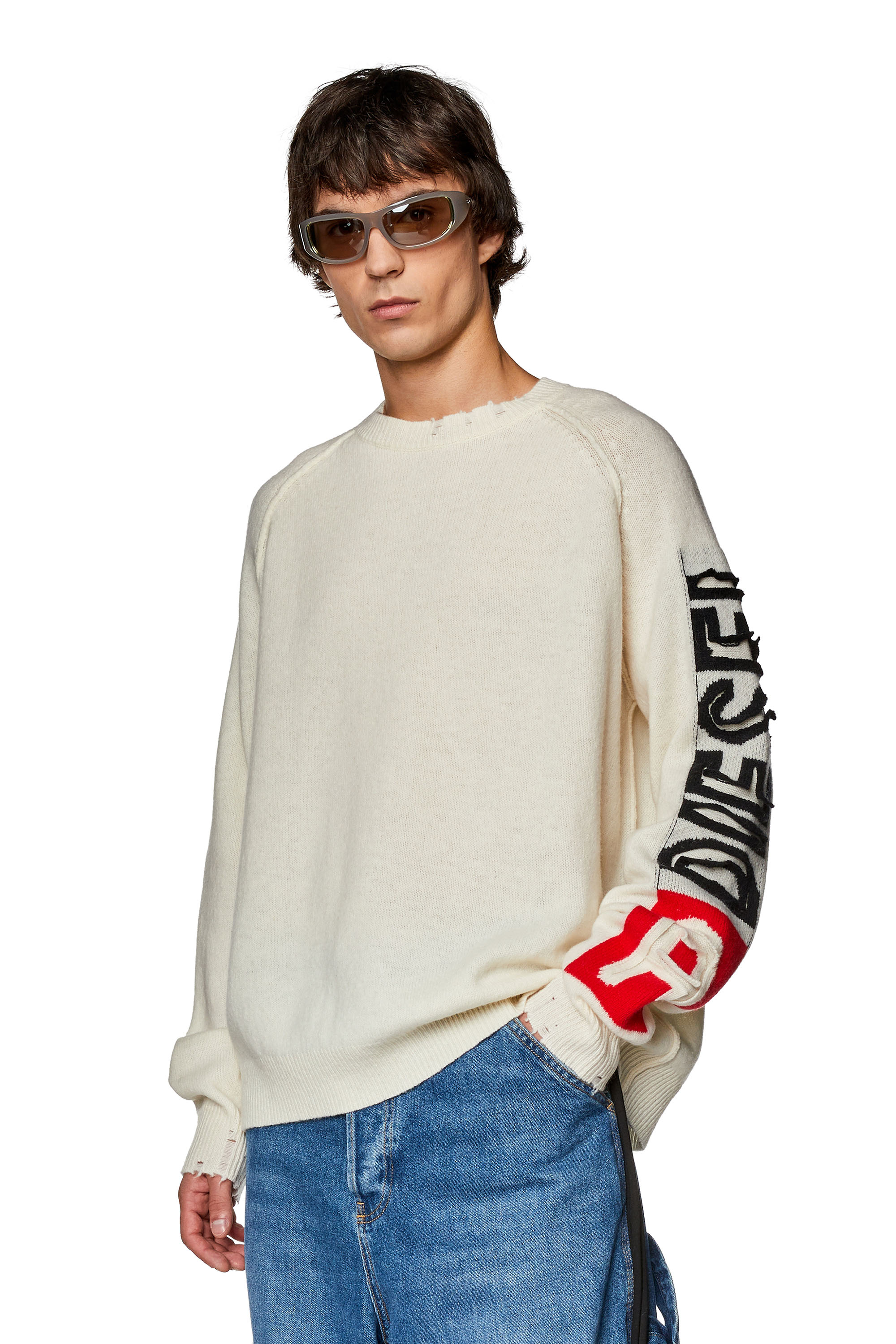 Diesel - K-SARIA, Man's Wool sweater with cut-up logo in White - 3