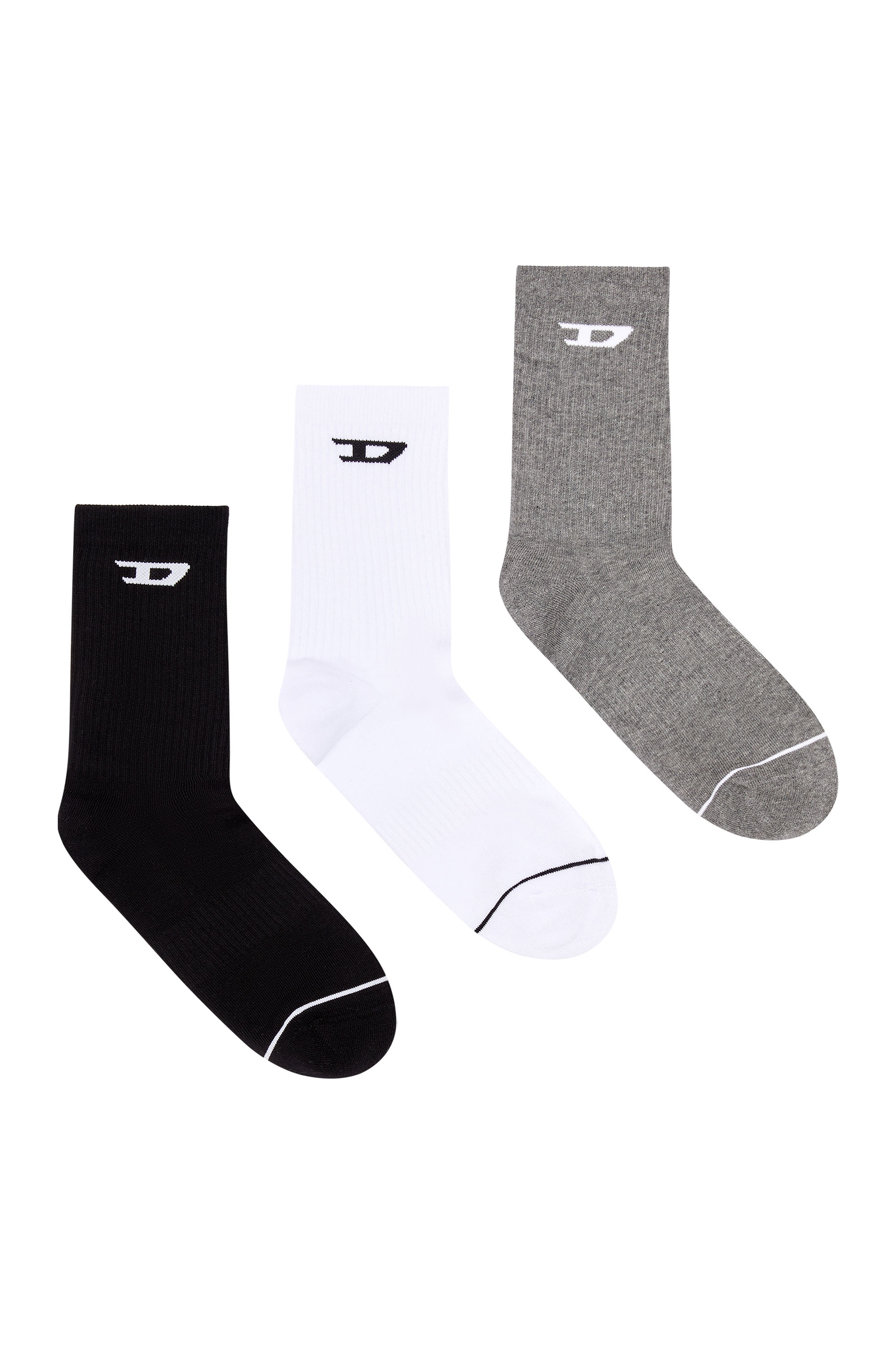 Diesel - SKM-RAY-THREEPACK, Man's Three-pack socks with jacquard D in Grey/White - 1