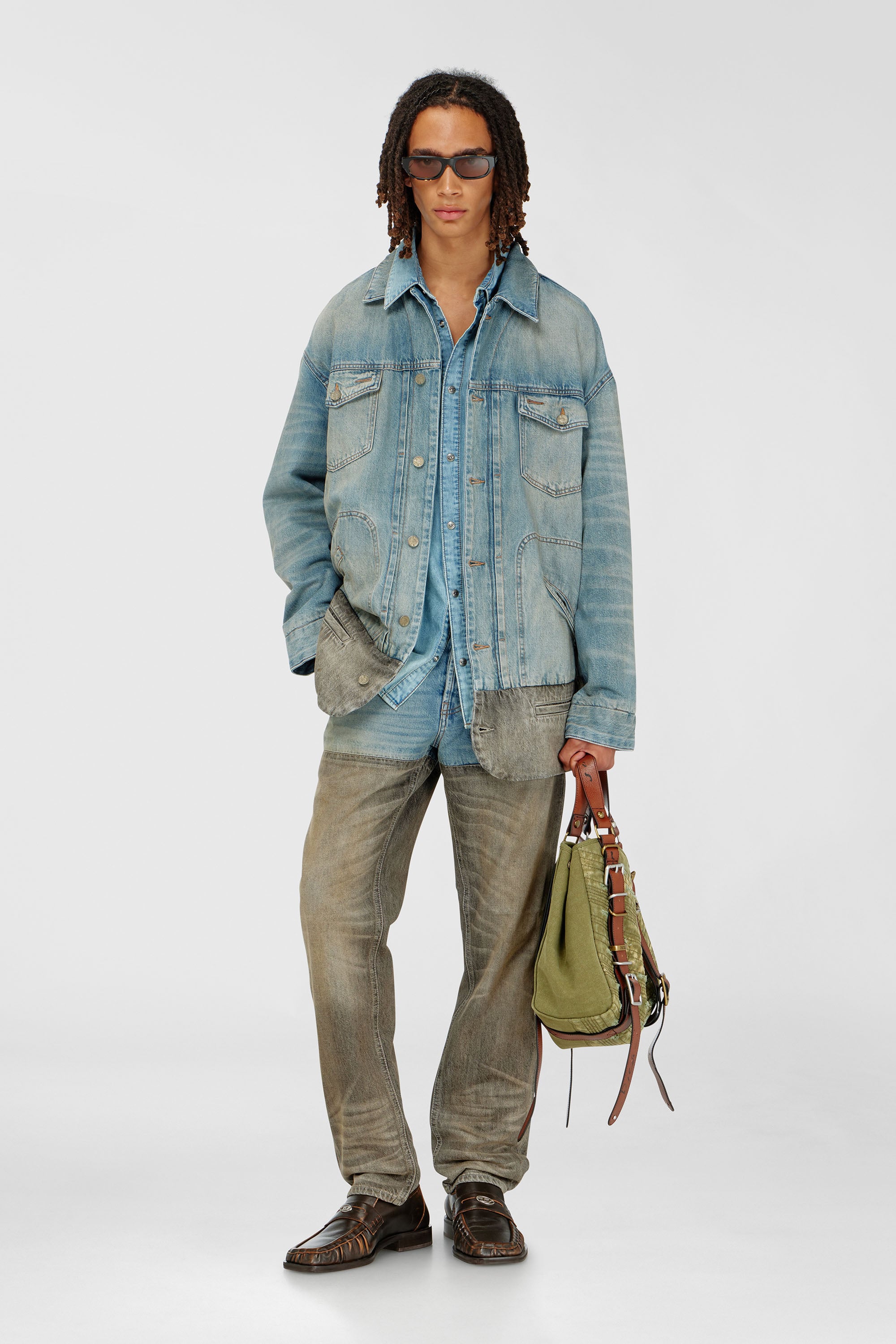 Diesel - D-ARI-S, Man's Denim jacket with contrast hem in Grey/Blue - 2