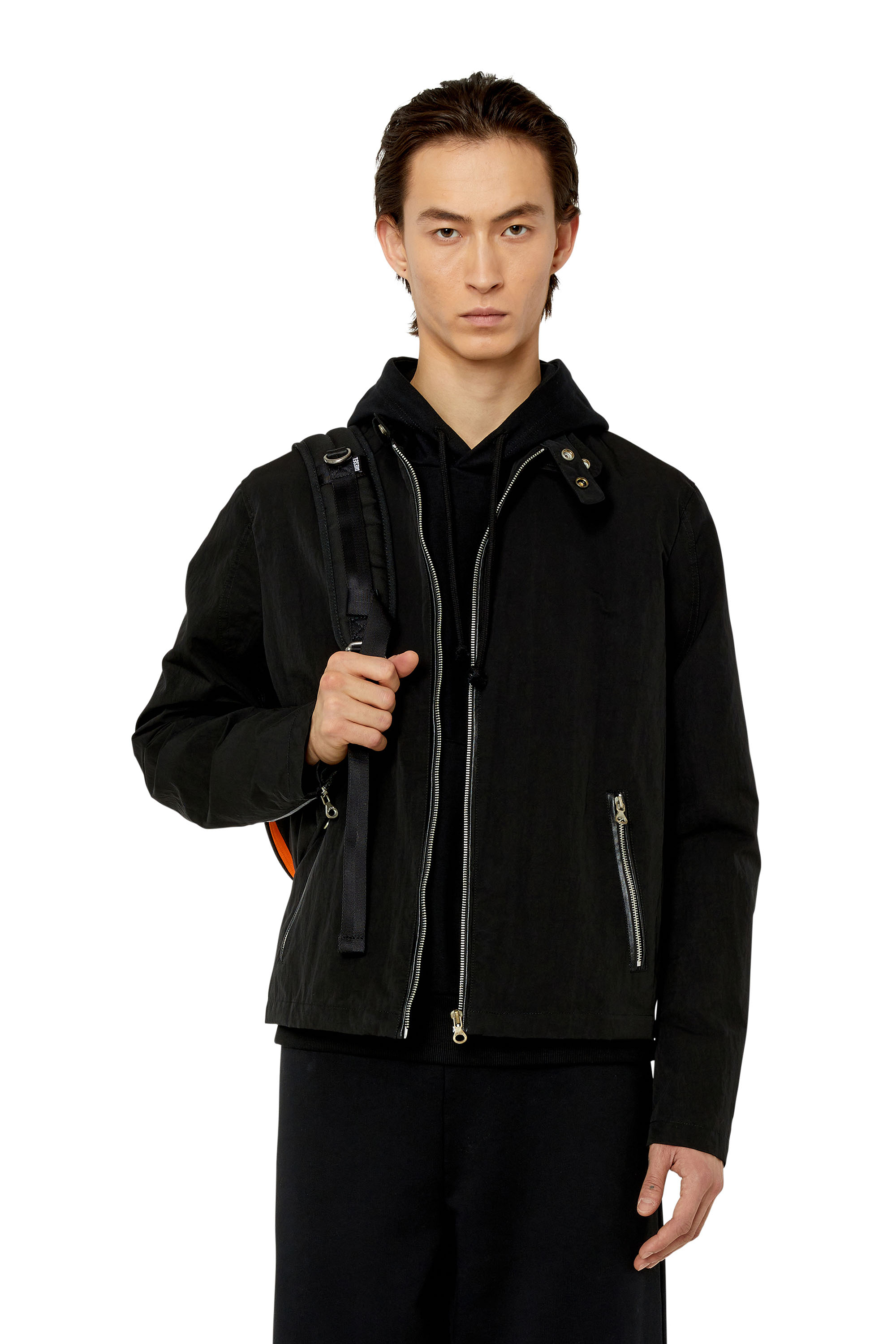 Diesel - J-SOFORI-NEW, Man's Biker jacket in textured technical canvas in Black - 3
