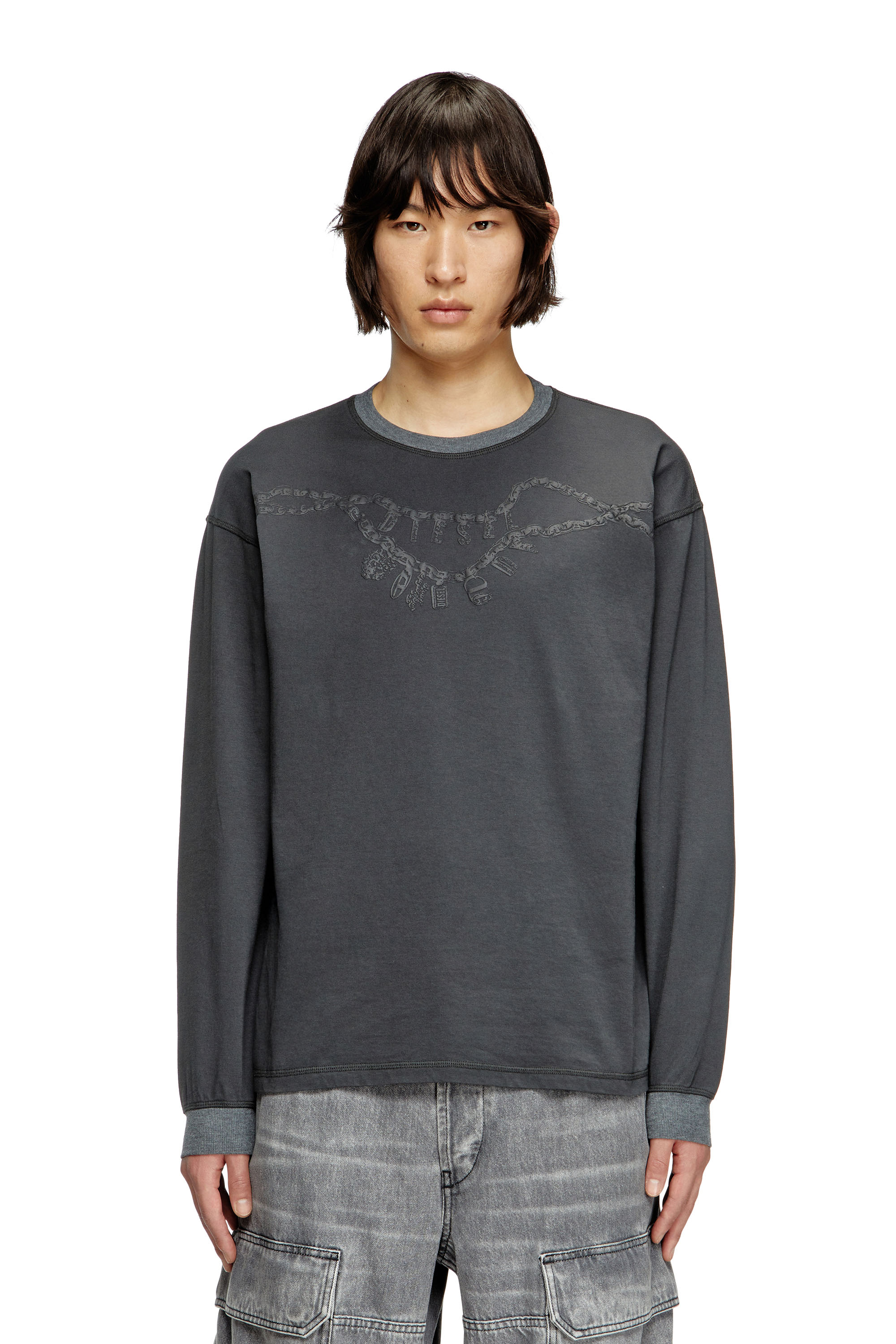 Diesel - T-BOXT-LS-HOSHI, Unisex's Long-sleeve T-shirt with charm necklace print in Dark grey - 1